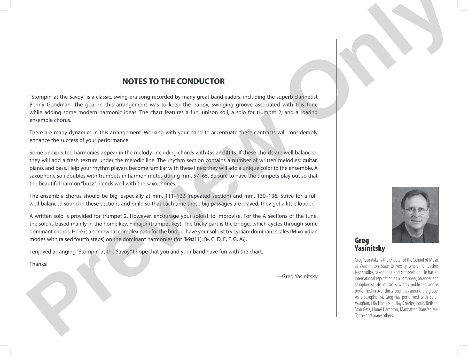 Stompin' at the Savoy: Score