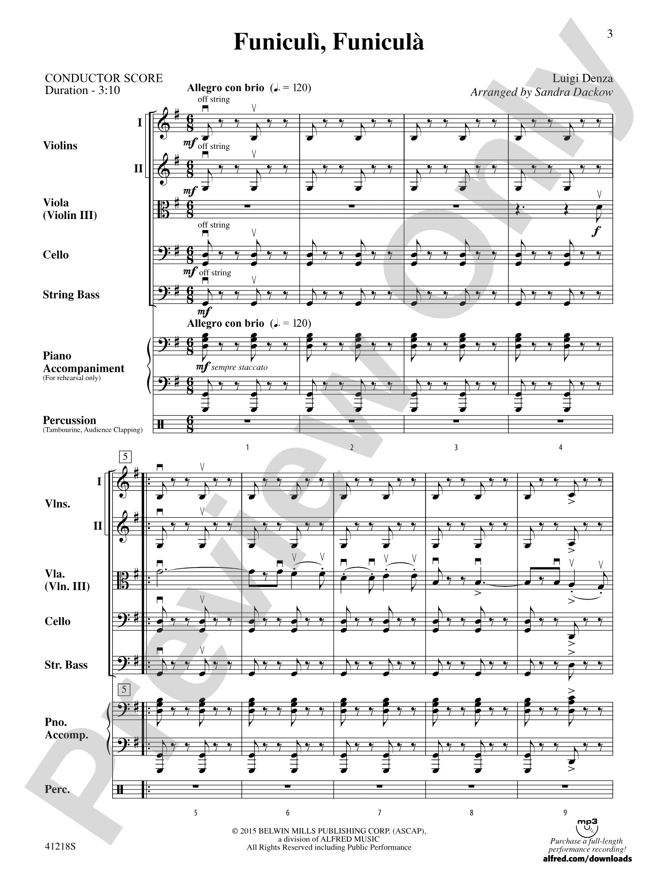 Funiculì, Funiculà: String Orchestra Conductor Score & Parts
