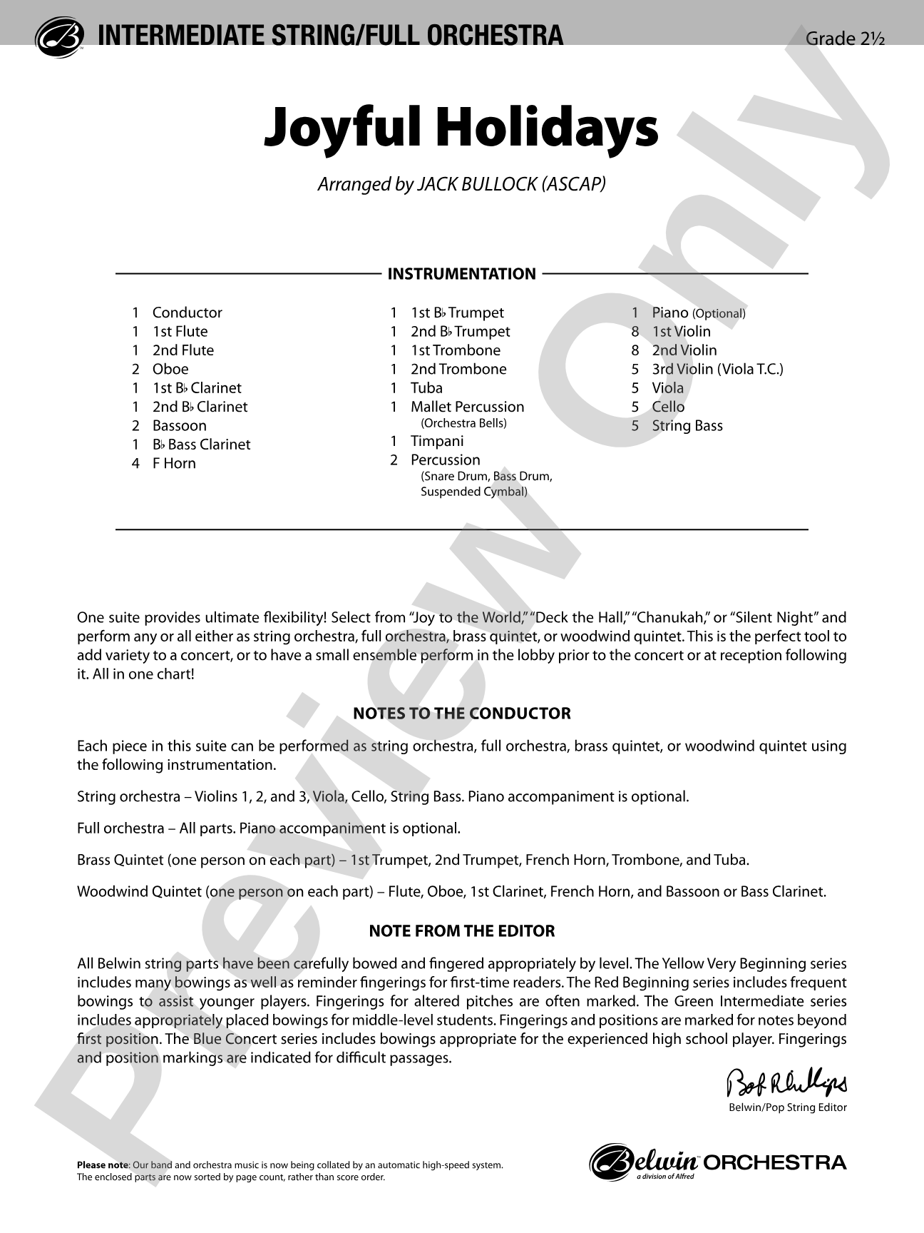 Joyful Holidays: Full Orchestra Conductor Score & Parts