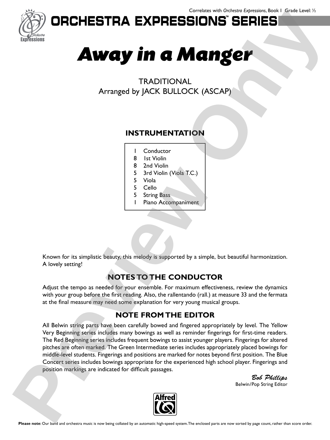 Away in a Manger: String Orchestra Conductor Score & Parts