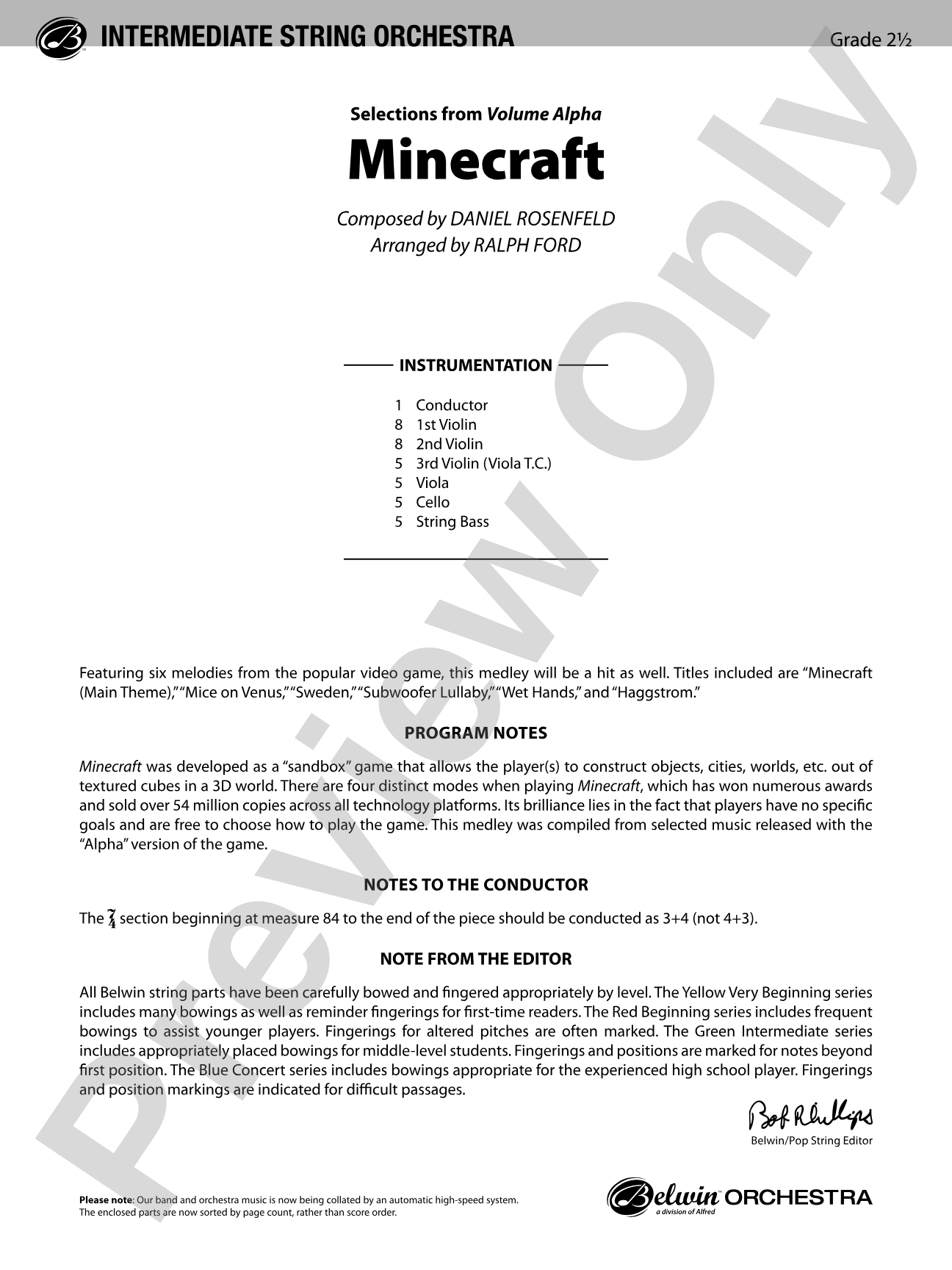 Minecraft: String Orchestra Conductor Score & Parts