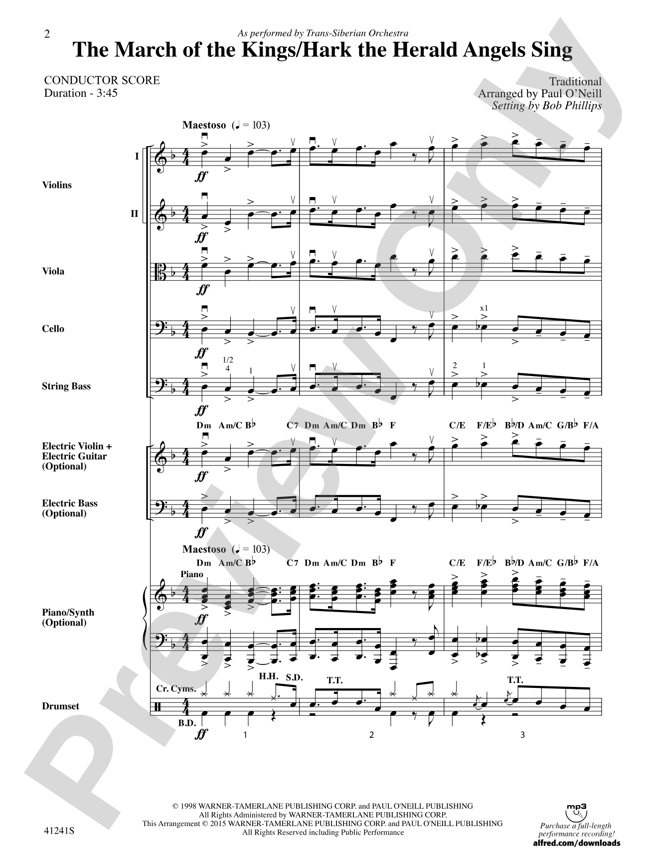 The March of the Kings / Hark the Herald Angels Sing: String Orchestra Conductor Score & Parts