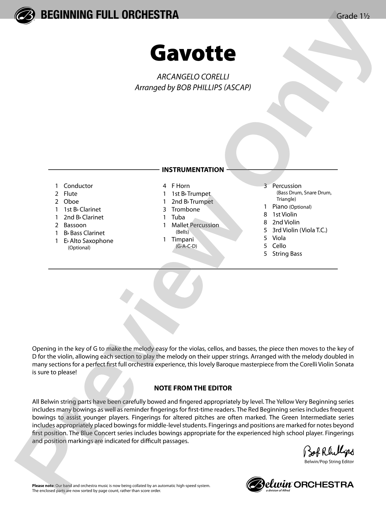 Gavotte: Full Orchestra Conductor Score & Parts