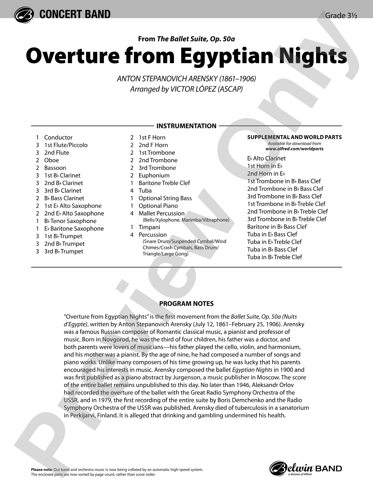 Overture from Egyptian Nights: Concert Band Conductor Score & Parts