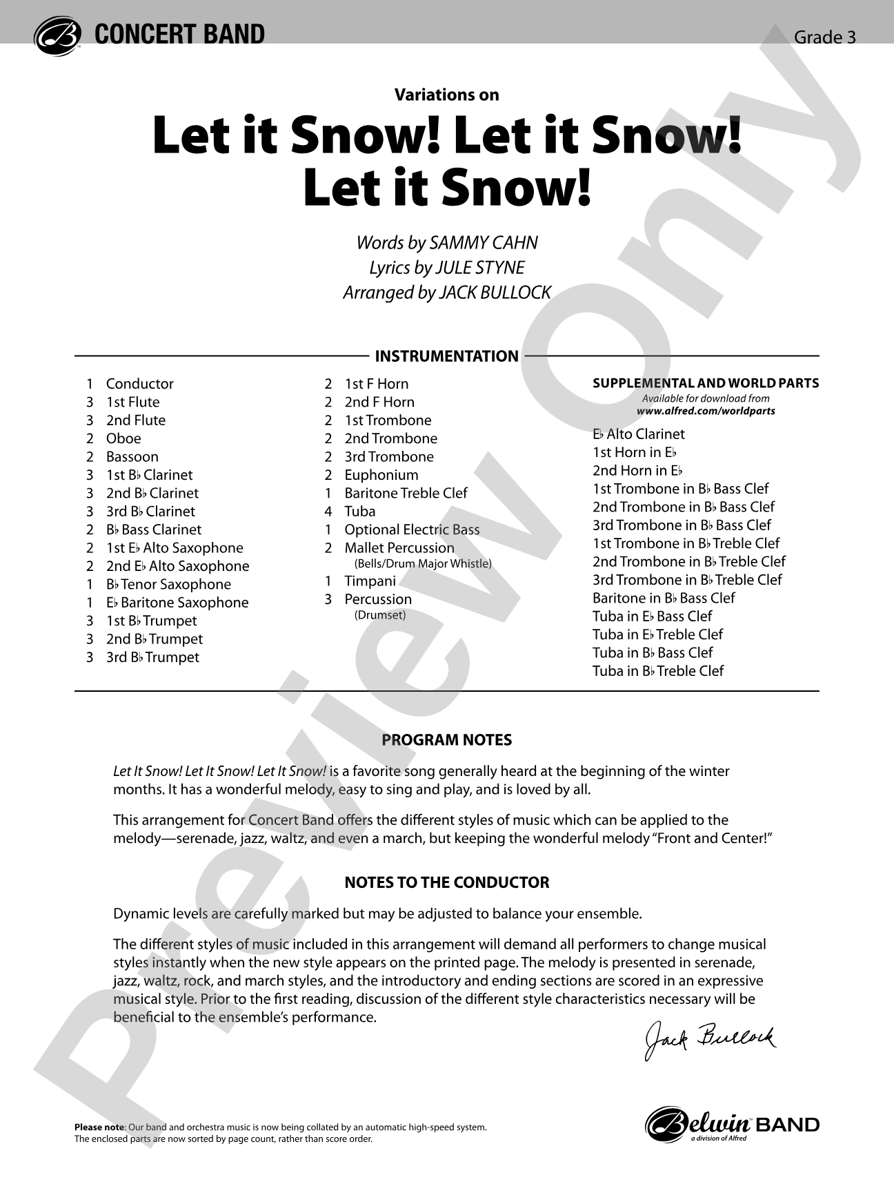 Let It Snow! Let It Snow! Let It Snow!, Variations on: Concert Band Conductor Score & Parts