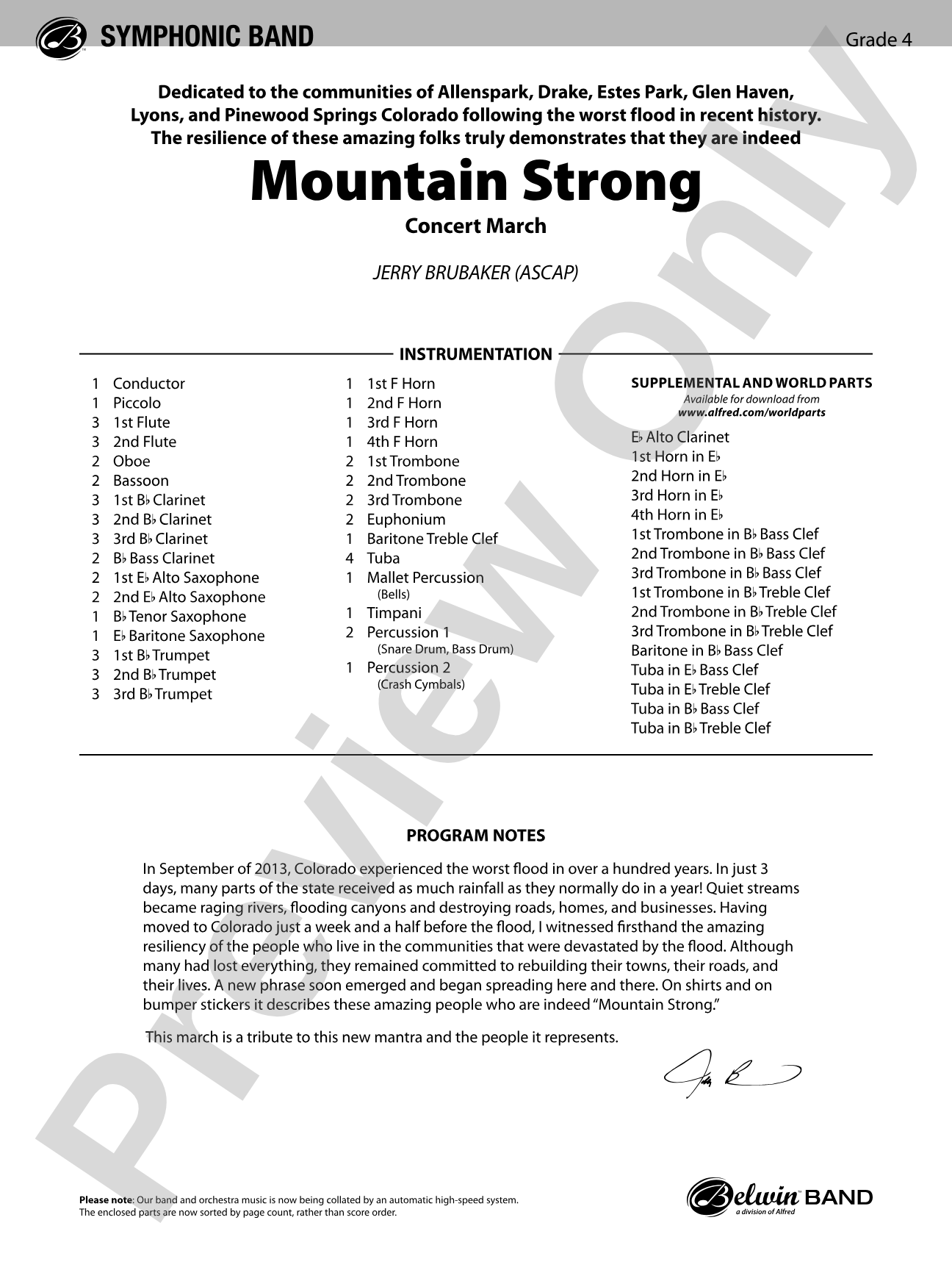 Mountain Strong: Concert Band Conductor Score & Parts