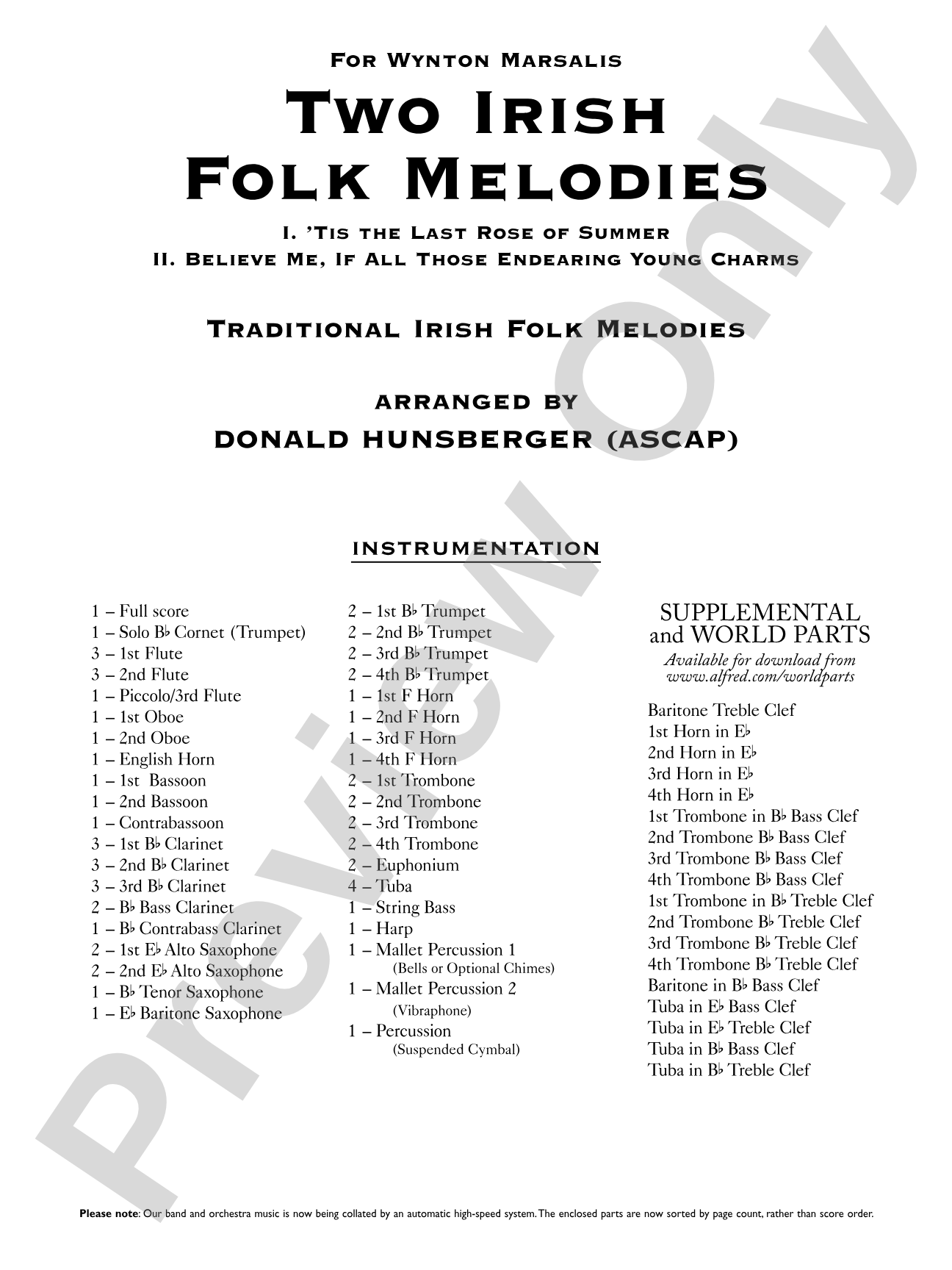 Two Irish Folk Melodies: Concert Band Conductor Score & Parts
