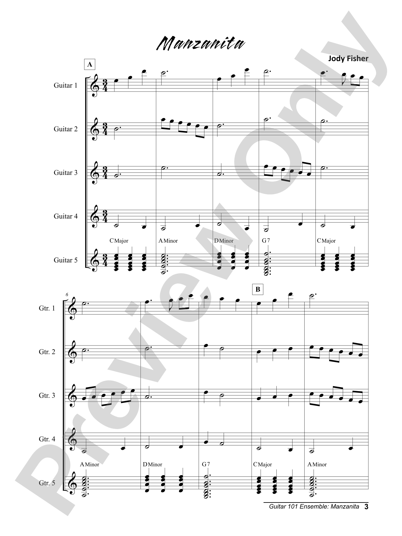 Alfred's Guitar 101, Ensemble: Manzanita: Guitar Score & Parts