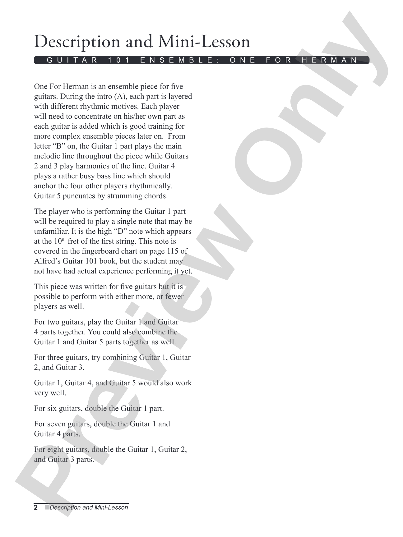 Alfred's Guitar 101, Ensemble: One for Herman: Guitar Score & Parts