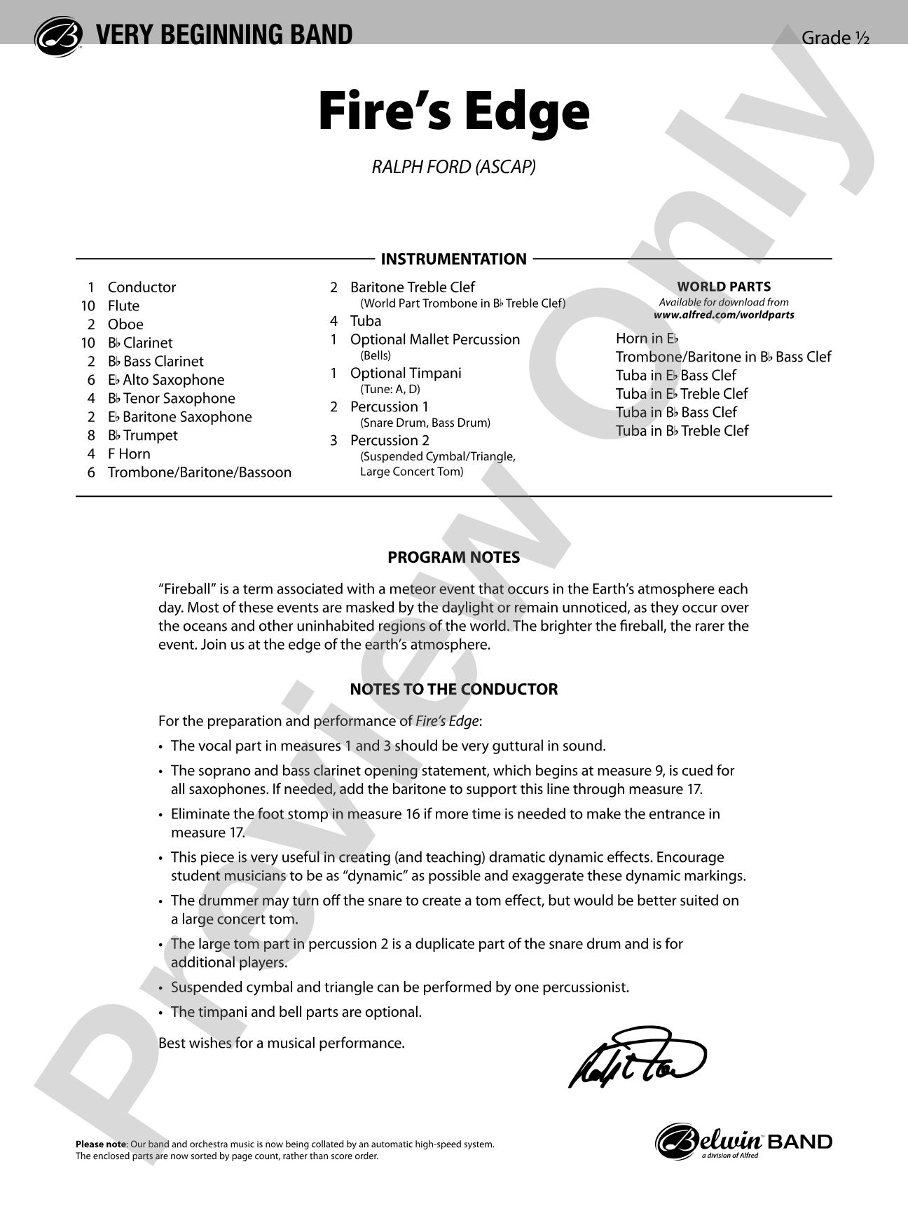 Fire's Edge: Concert Band Conductor Score & Parts