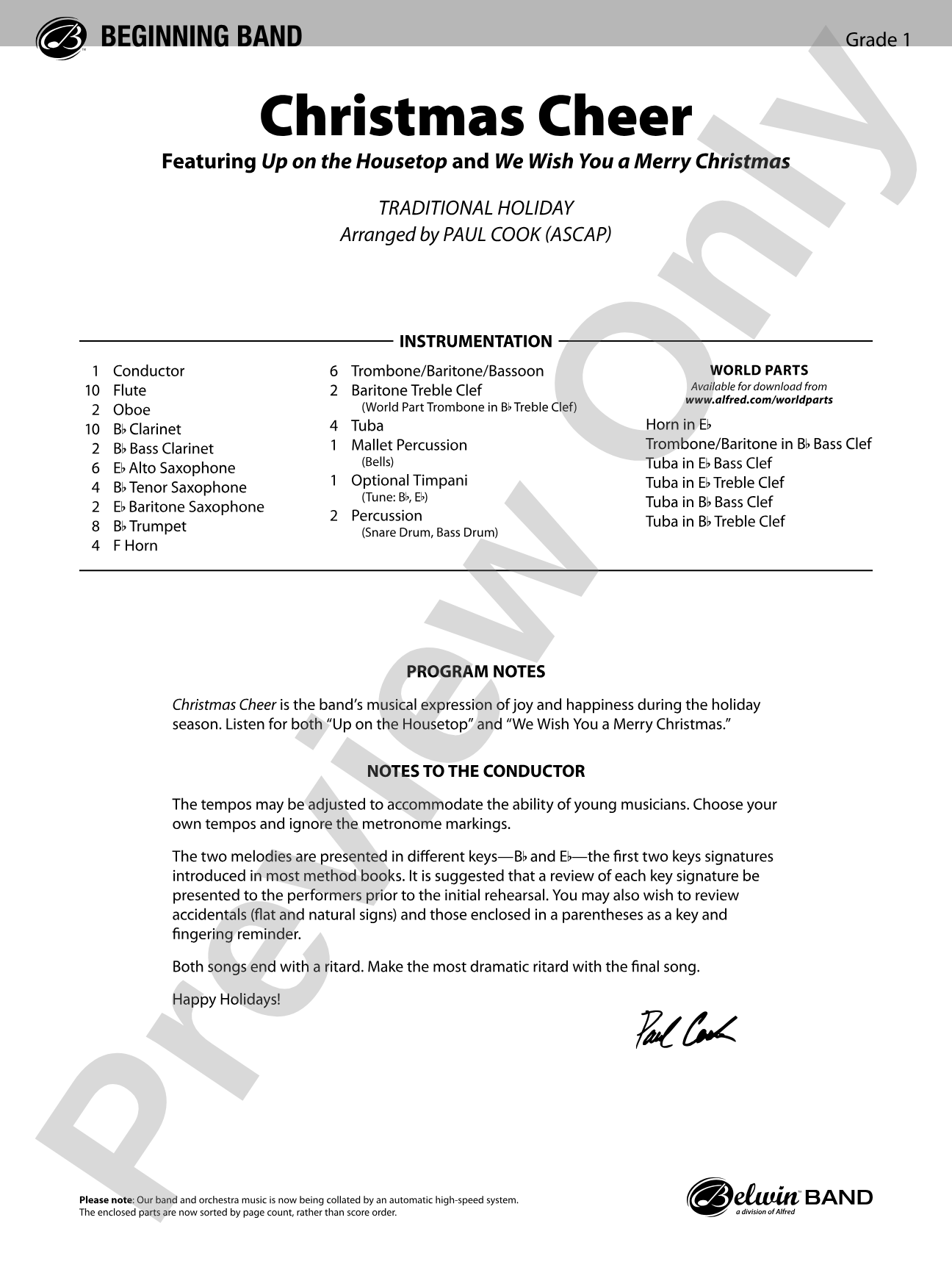 Christmas Cheer: Concert Band Conductor Score & Parts