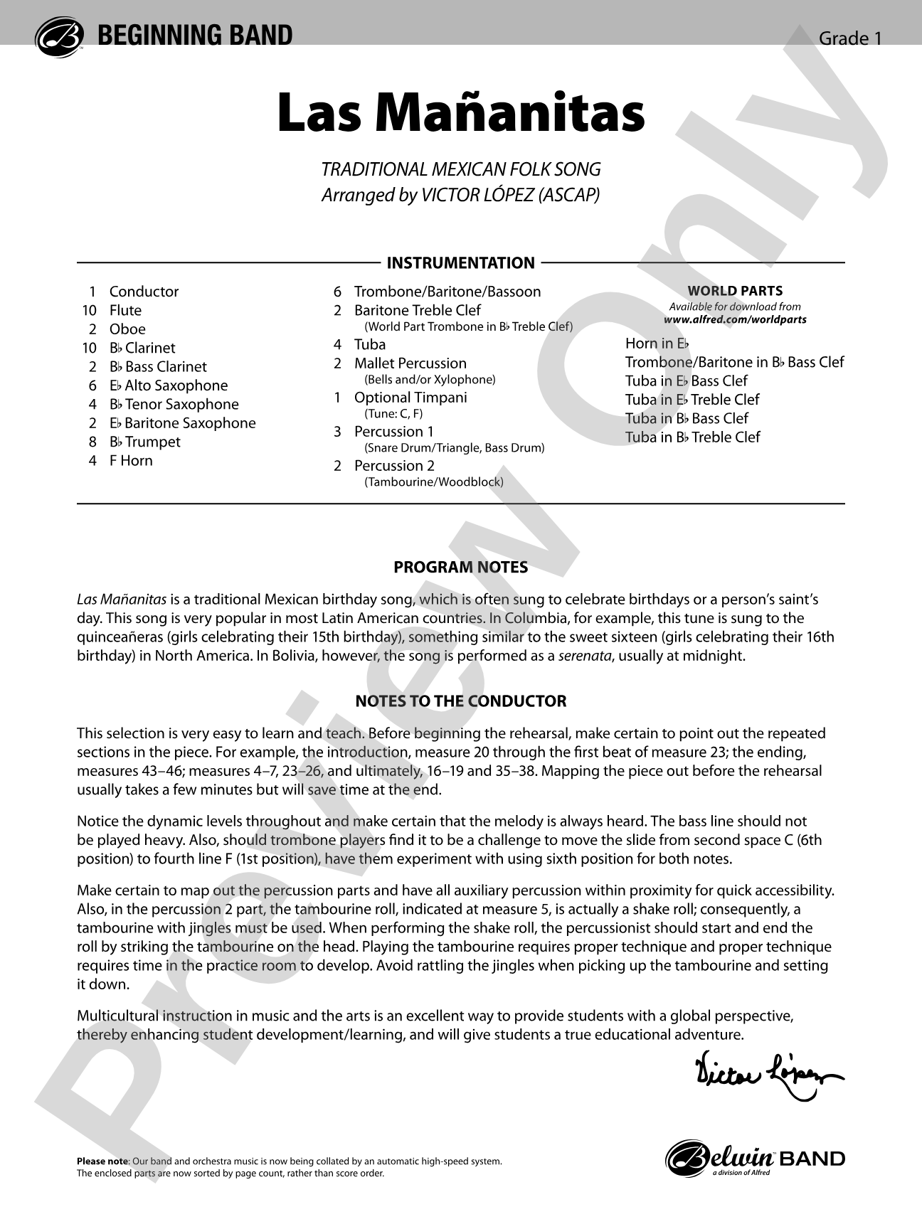Las Mañanitas: Concert Band Conductor Score & Parts