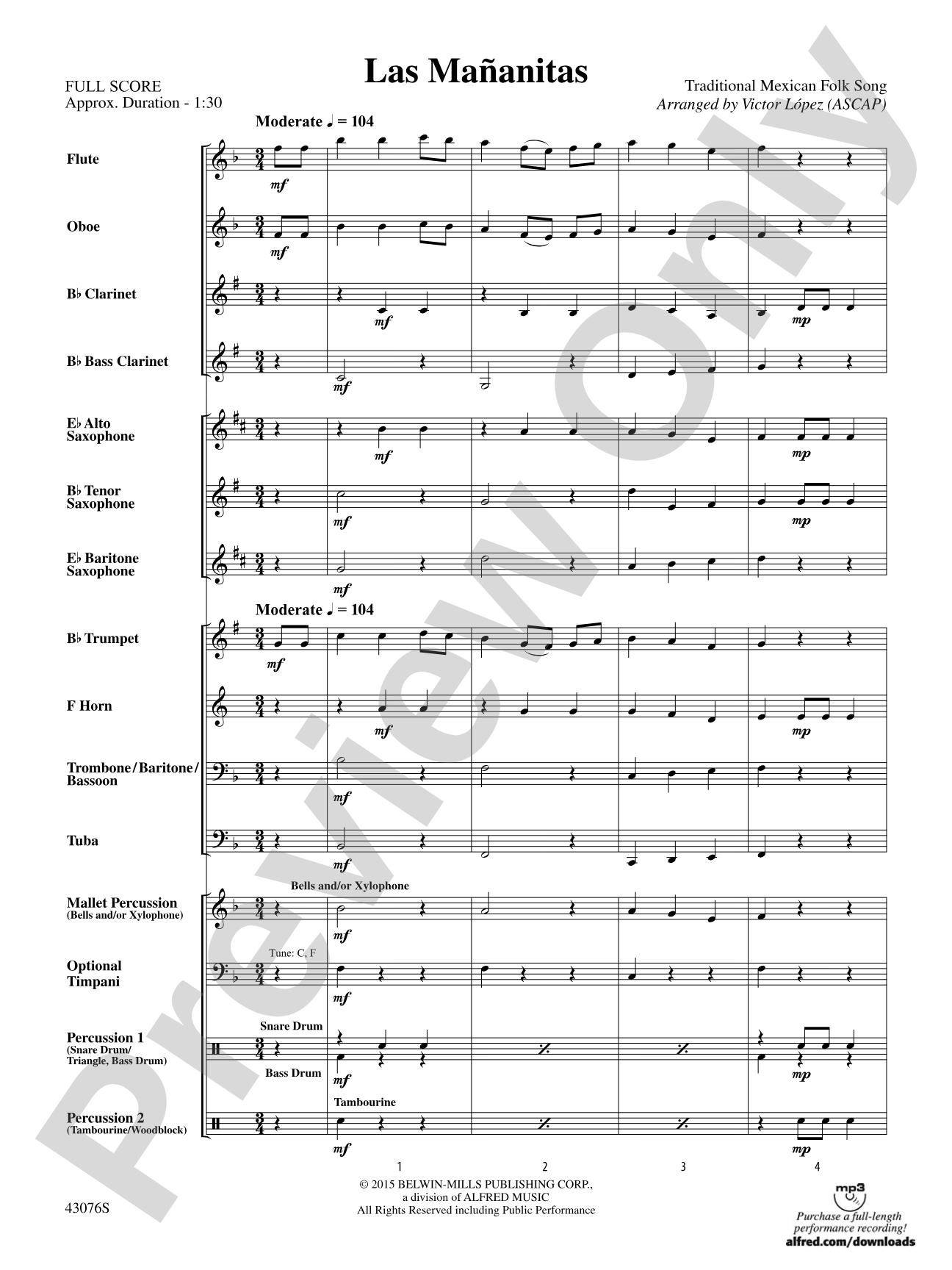Las Mañanitas: Concert Band Conductor Score & Parts