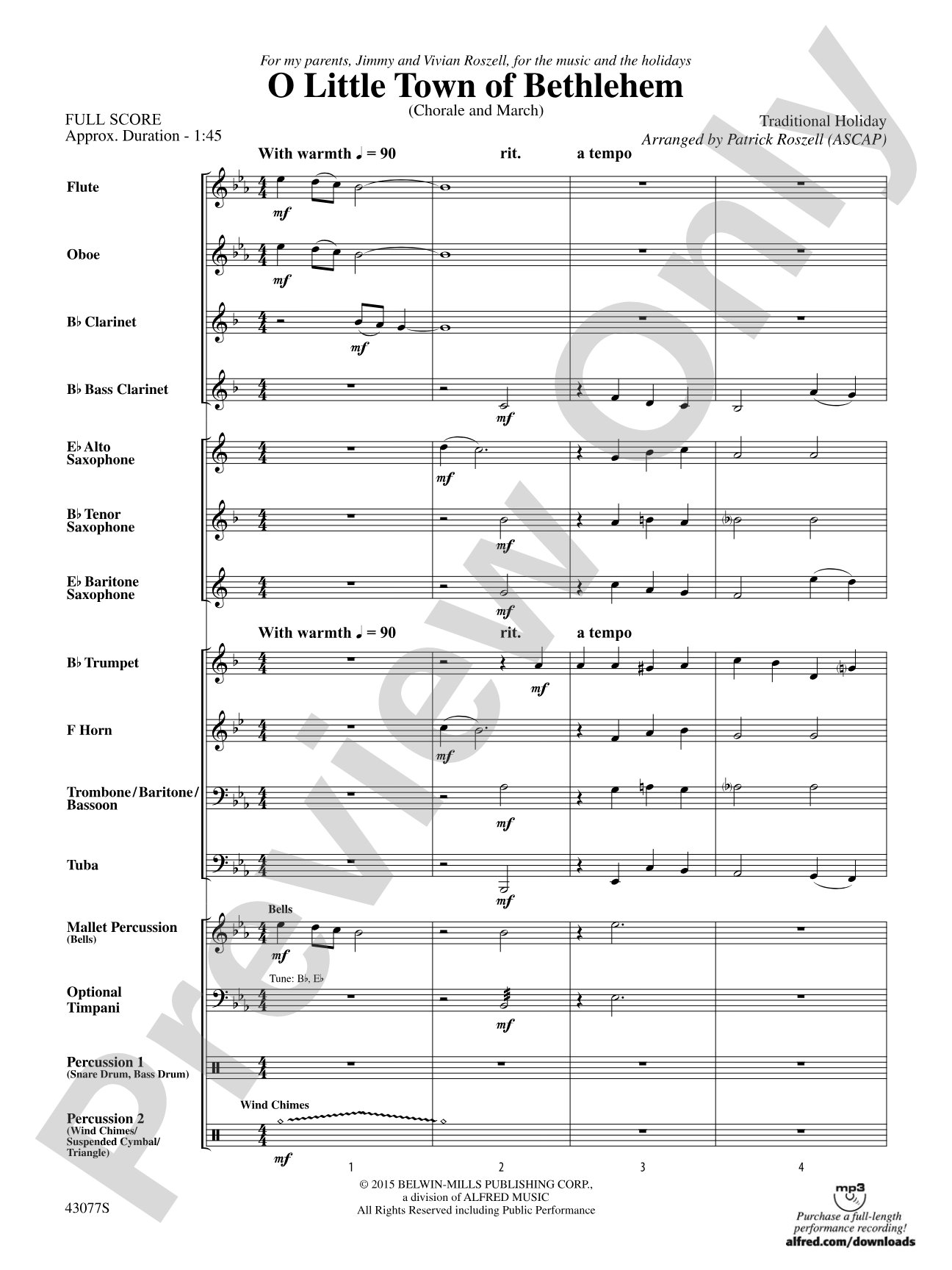 O Little Town of Bethlehem: Concert Band Conductor Score & Parts