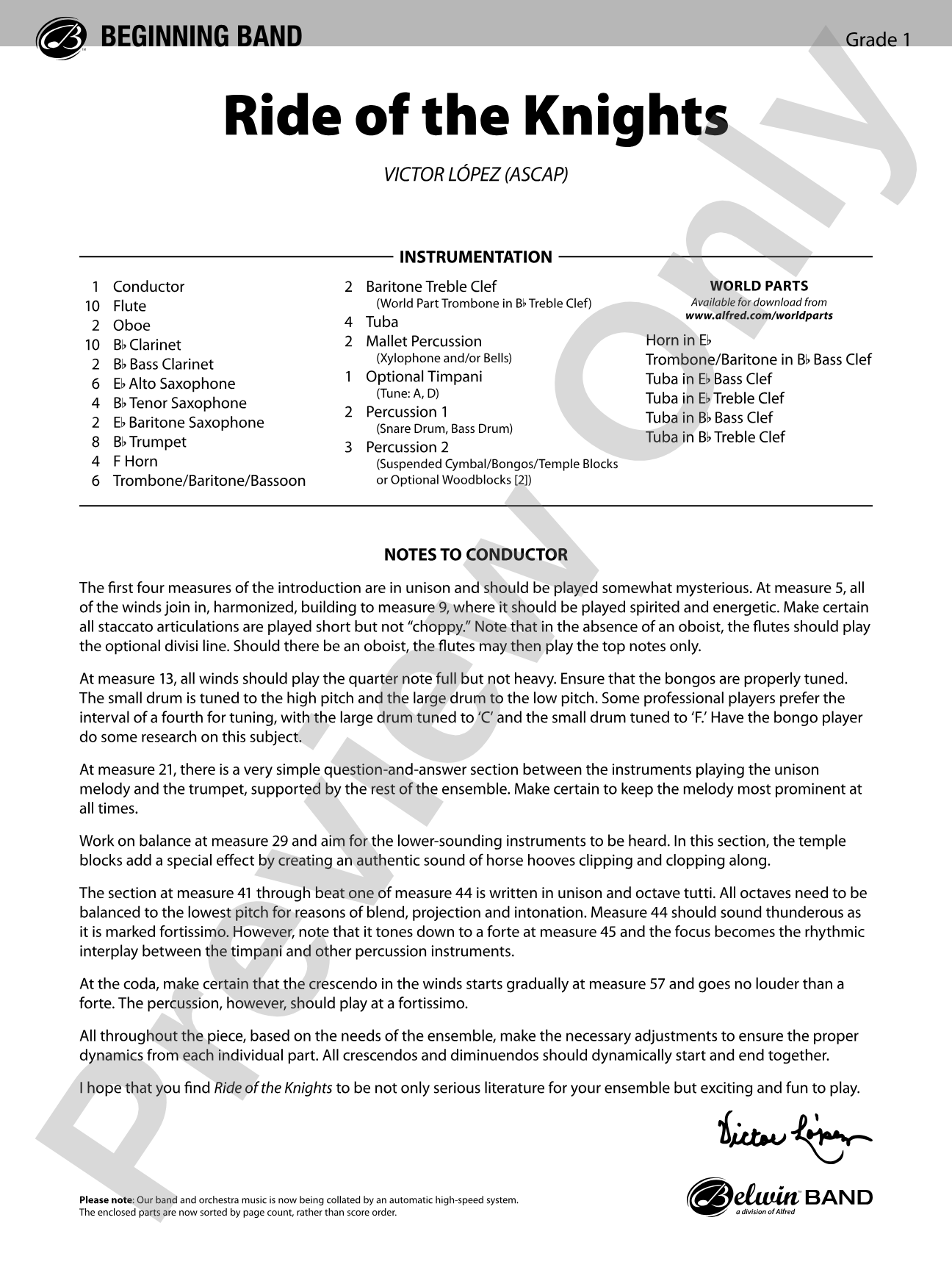 Ride of the Knights: Concert Band Conductor Score & Parts