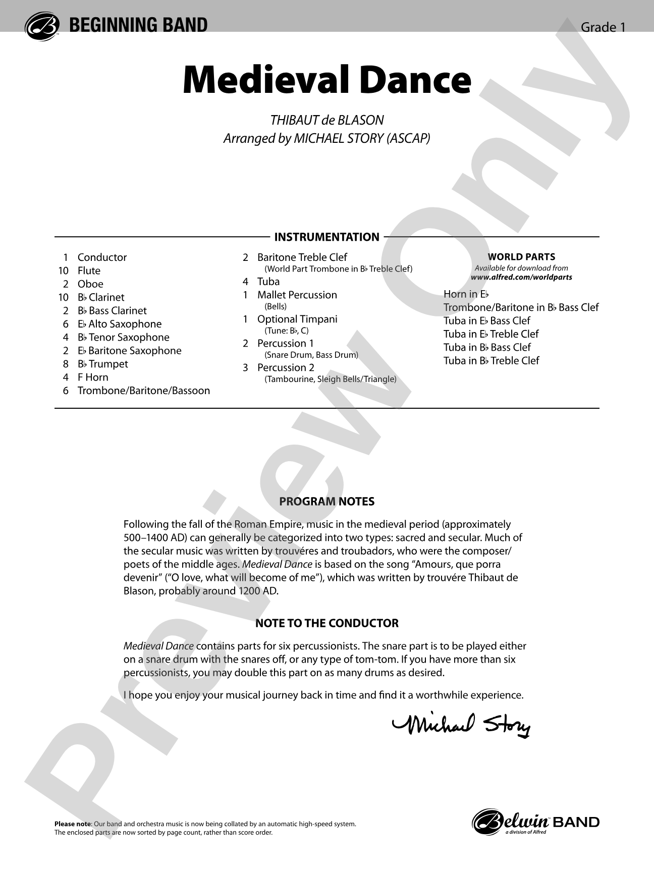 Medieval Dance: Concert Band Conductor Score & Parts