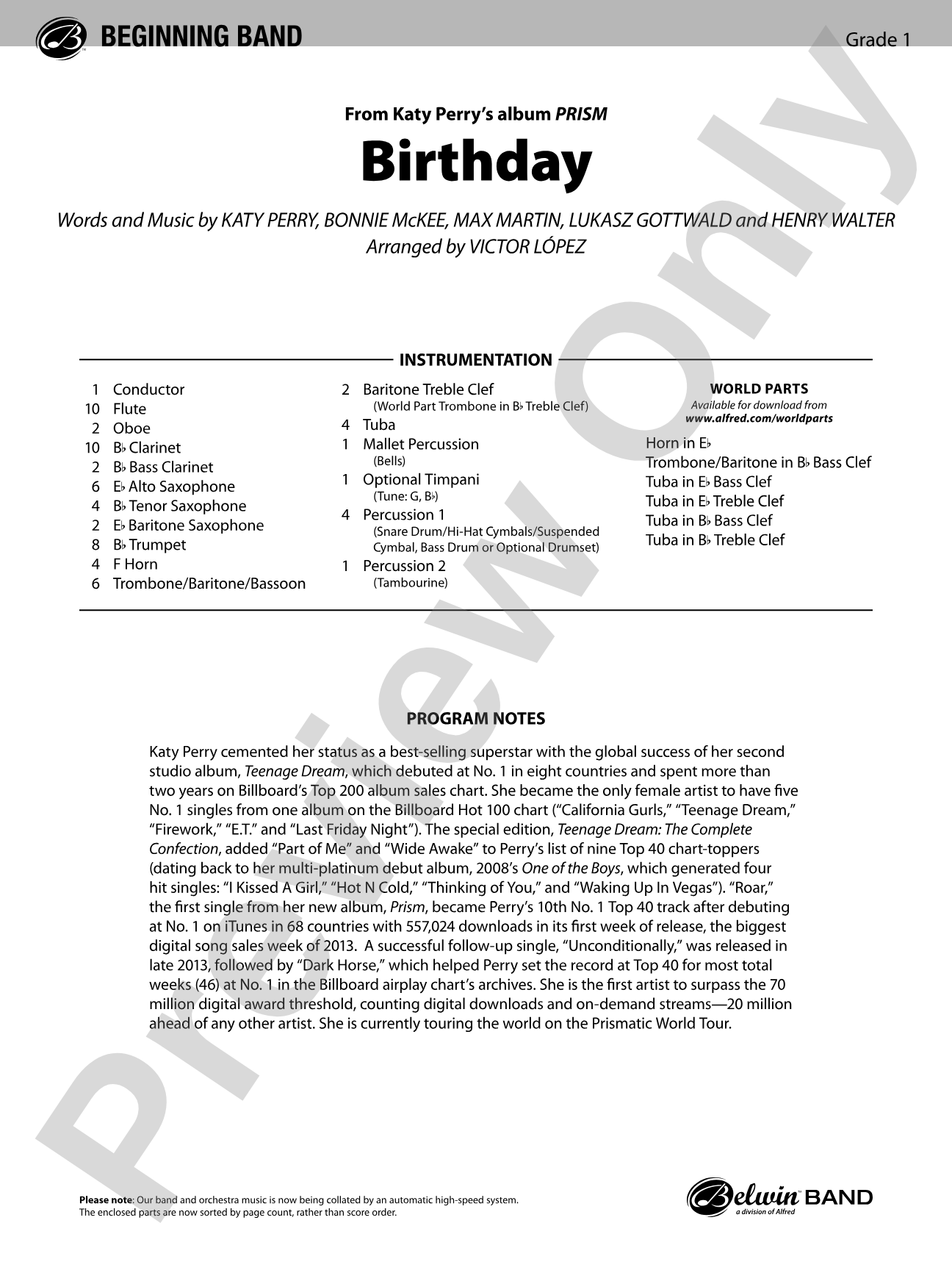 Birthday: Concert Band Conductor Score & Parts