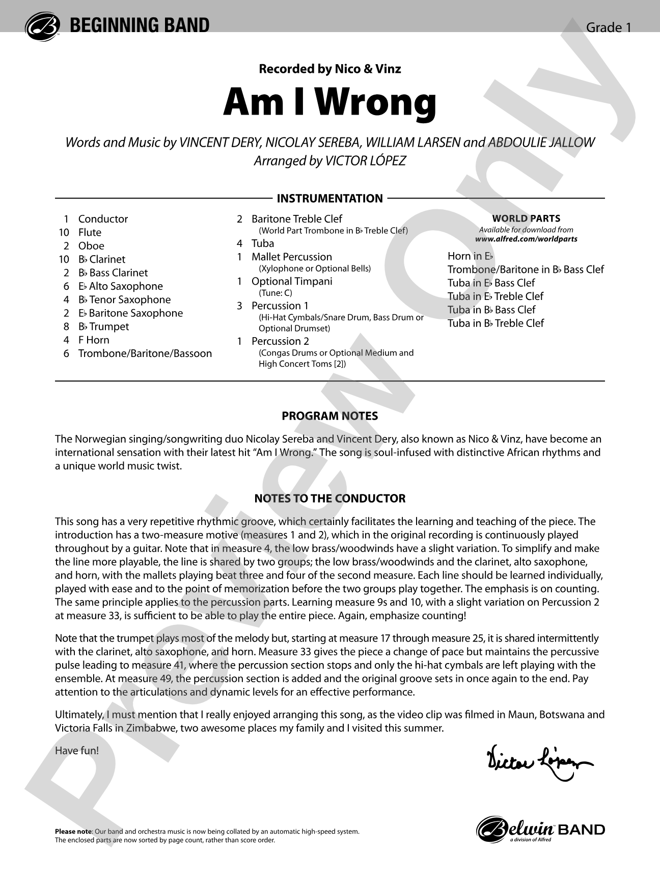 Am I Wrong: Concert Band Conductor Score & Parts