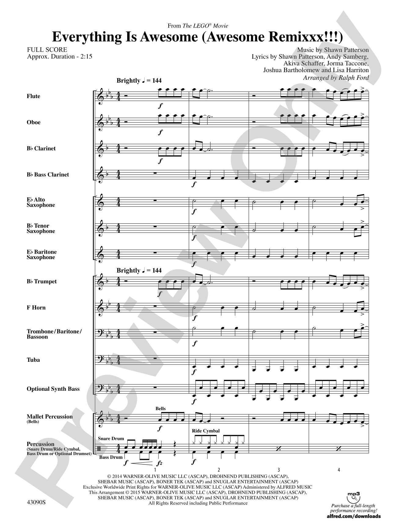 Everything Is Awesome (Awesome Remixxx!!!) (from The Lego® Movie): Concert Band Conductor Score & Parts