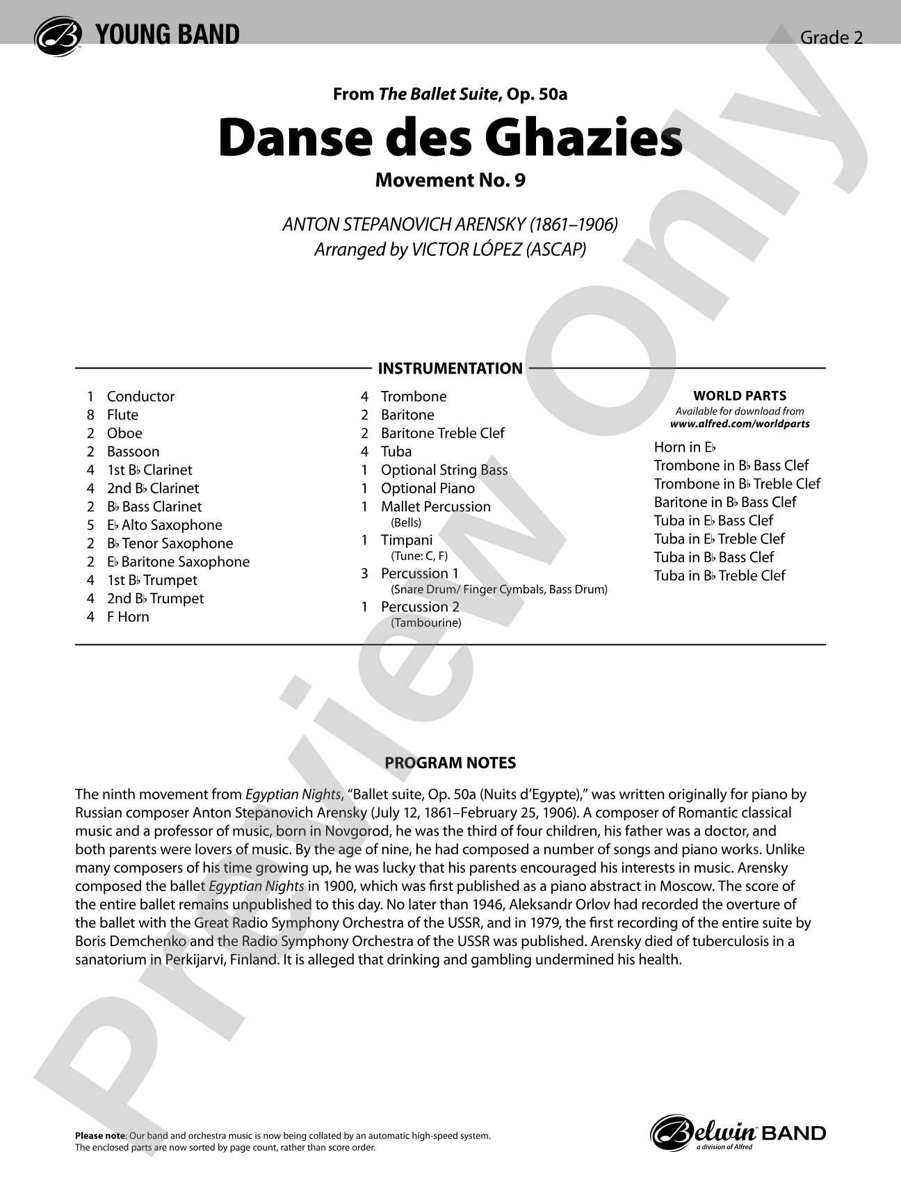 Danse des Ghazies (from The Ballet Suite, Op. 50a): Concert Band Conductor Score & Parts
