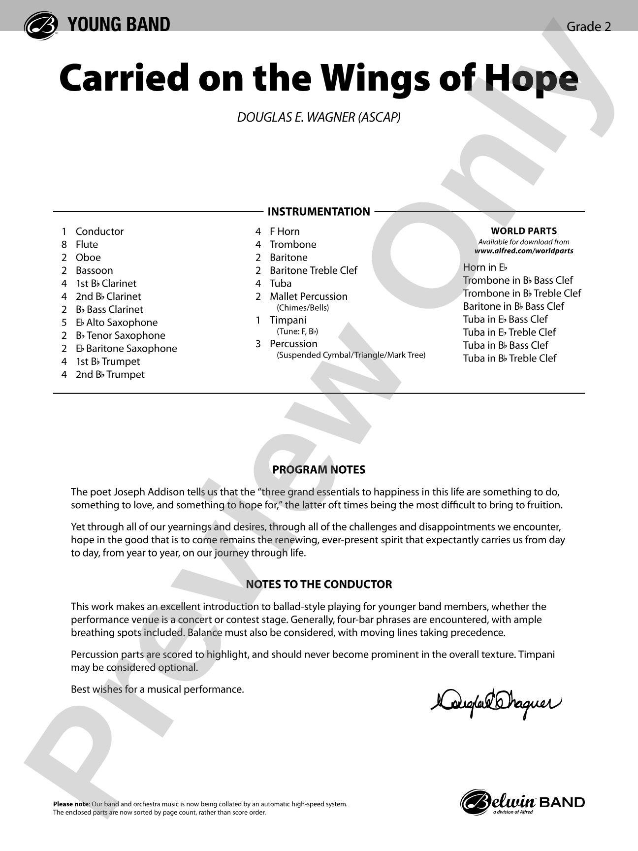 Carried on the Wings of Hope: Concert Band Conductor Score & Parts