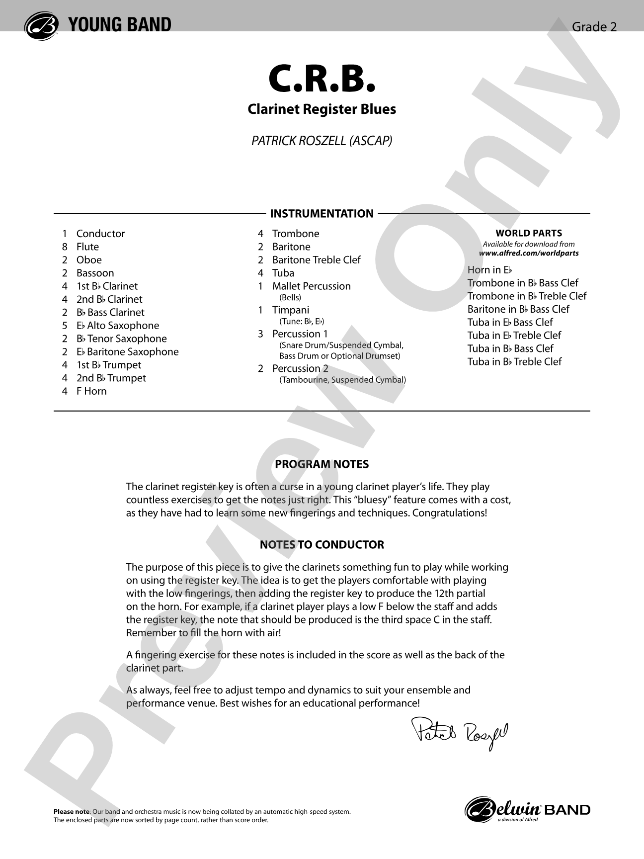 C.R.B.: Concert Band Conductor Score & Parts