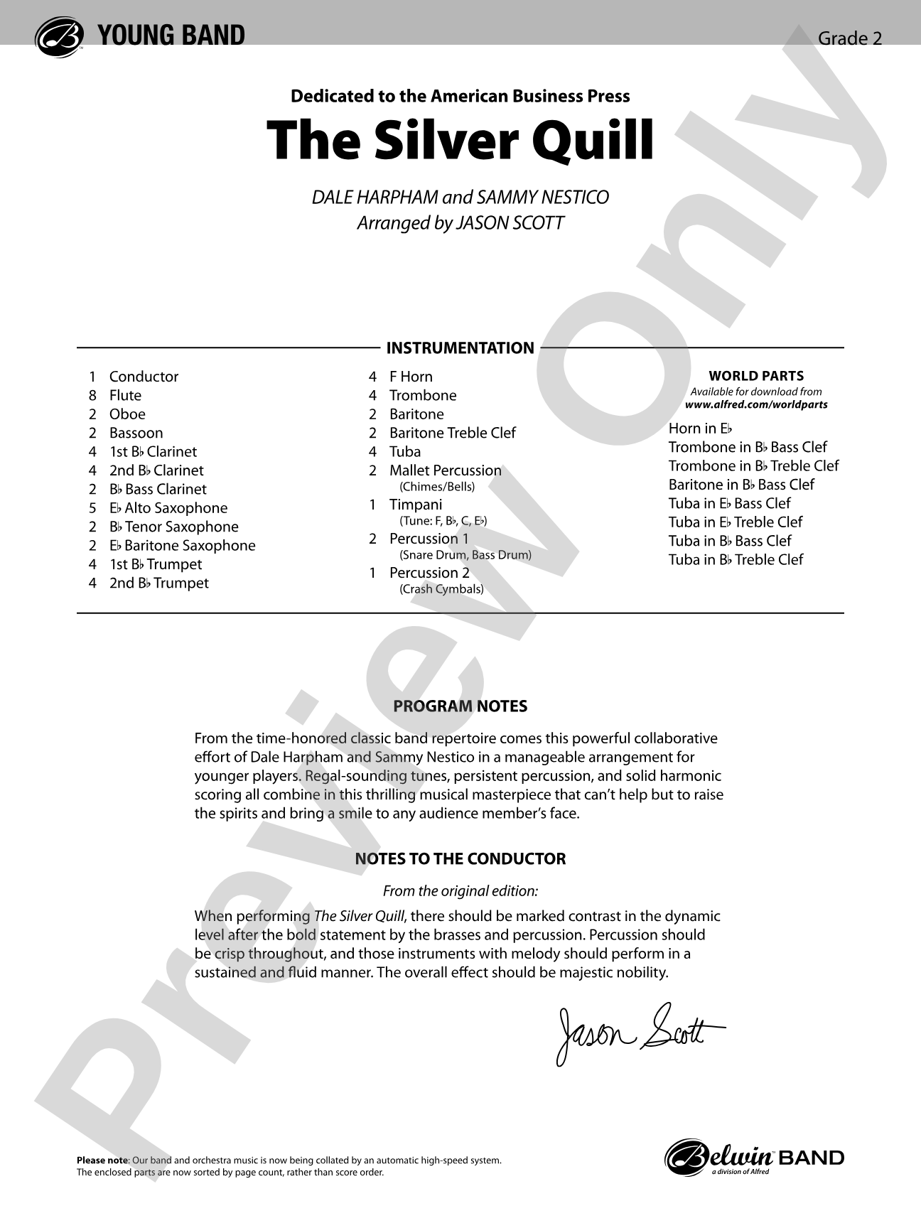 The Silver Quill: Concert Band Conductor Score & Parts