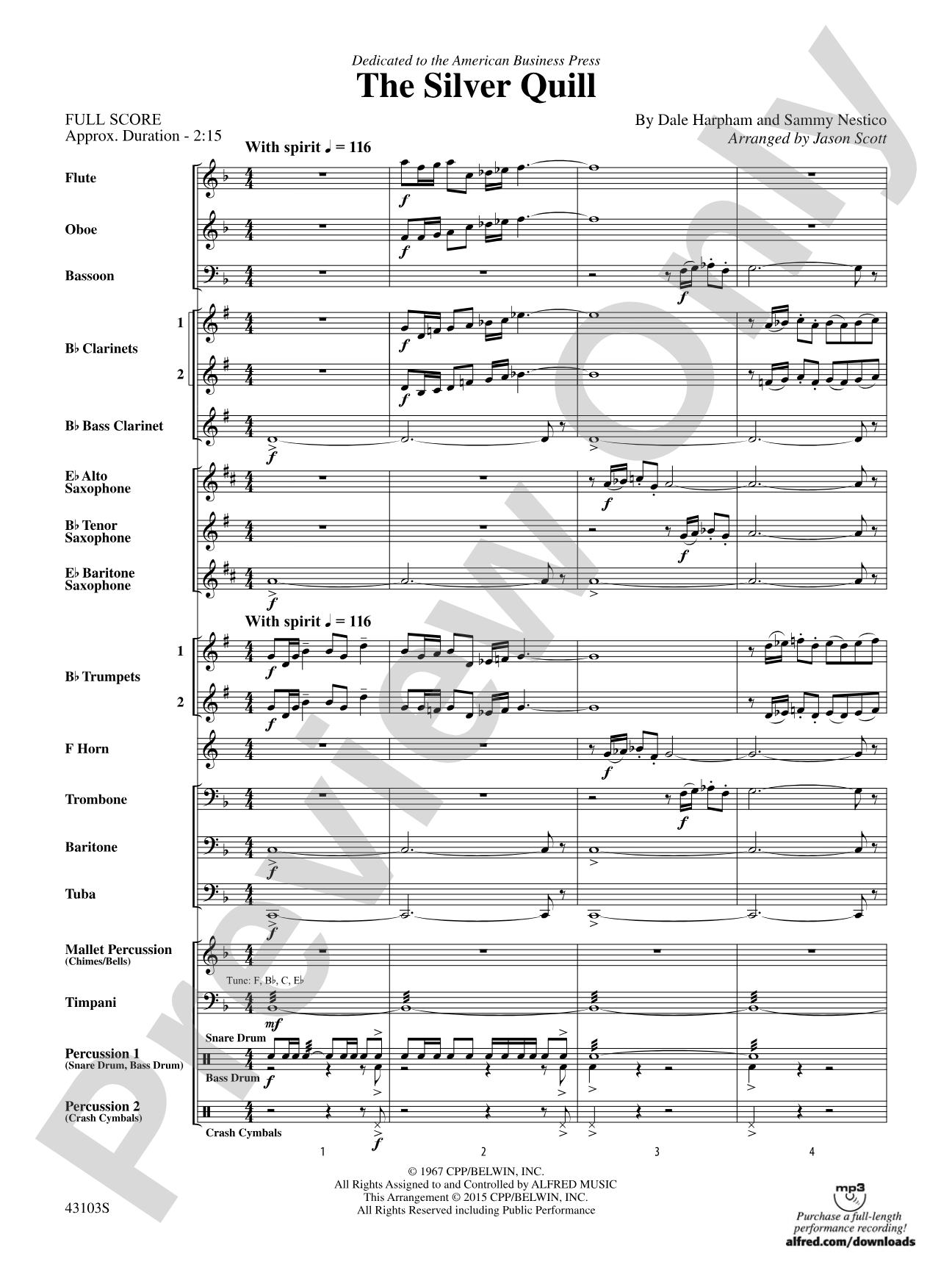 The Silver Quill: Concert Band Conductor Score & Parts