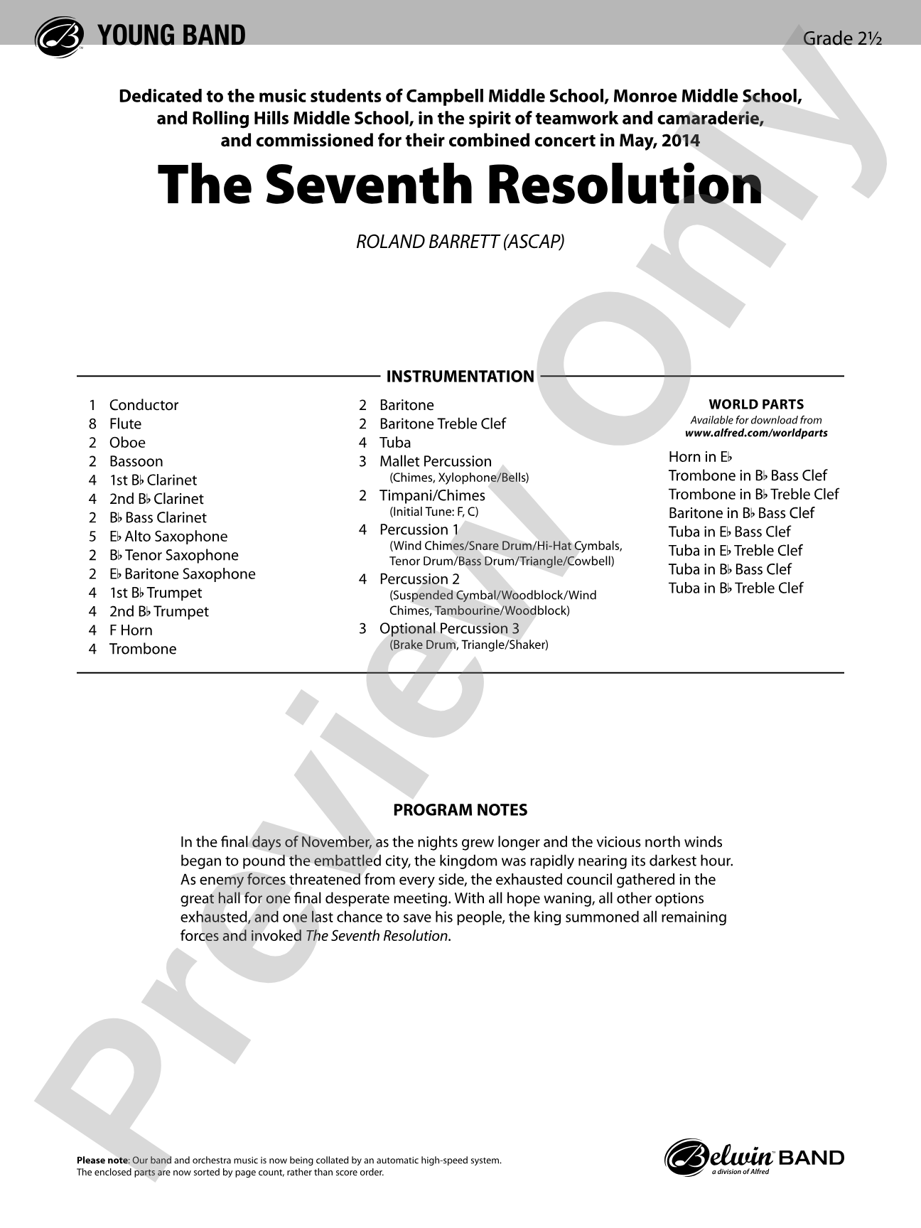 The Seventh Resolution: Concert Band Conductor Score & Parts