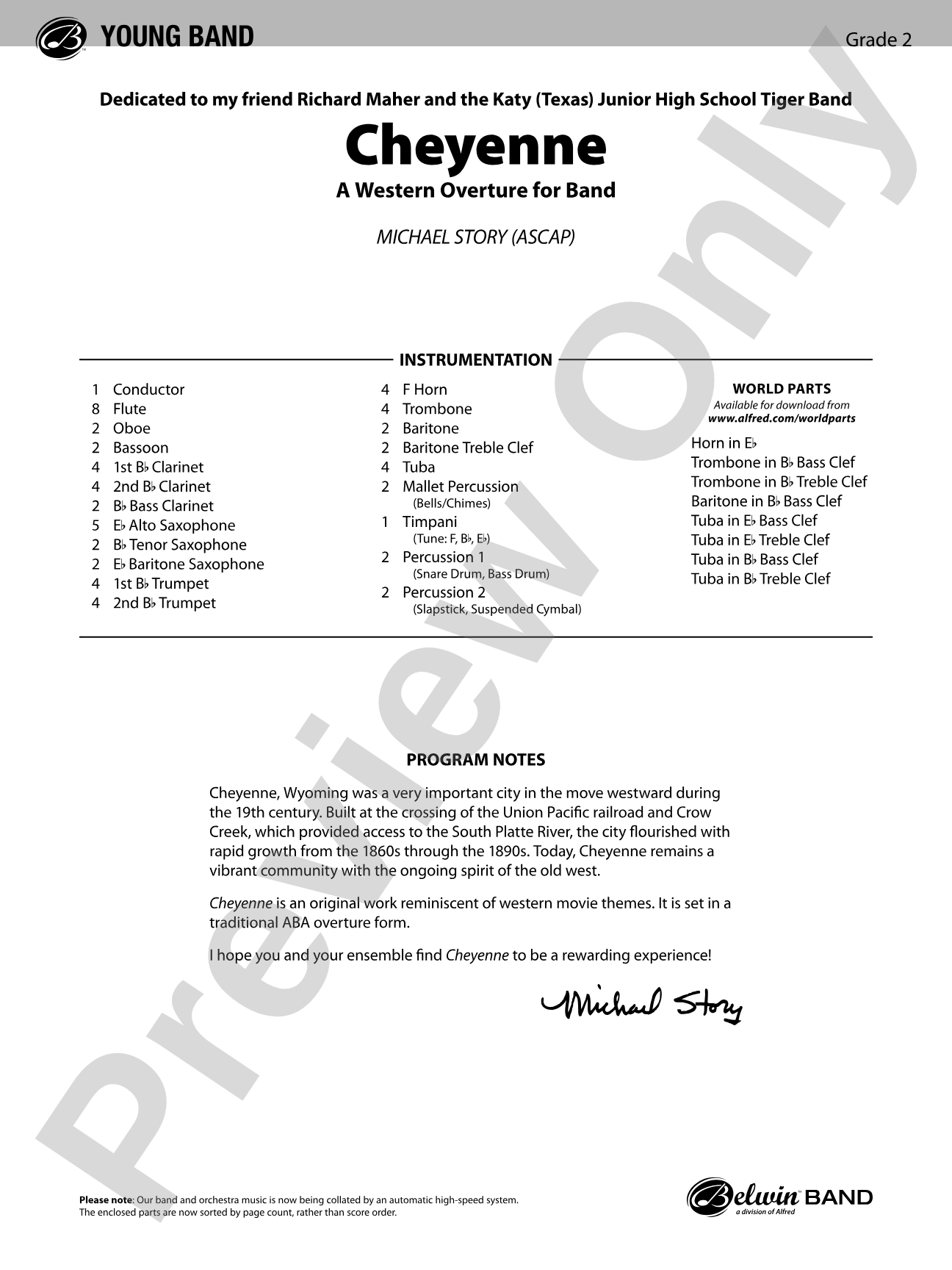 Cheyenne: Concert Band Conductor Score & Parts