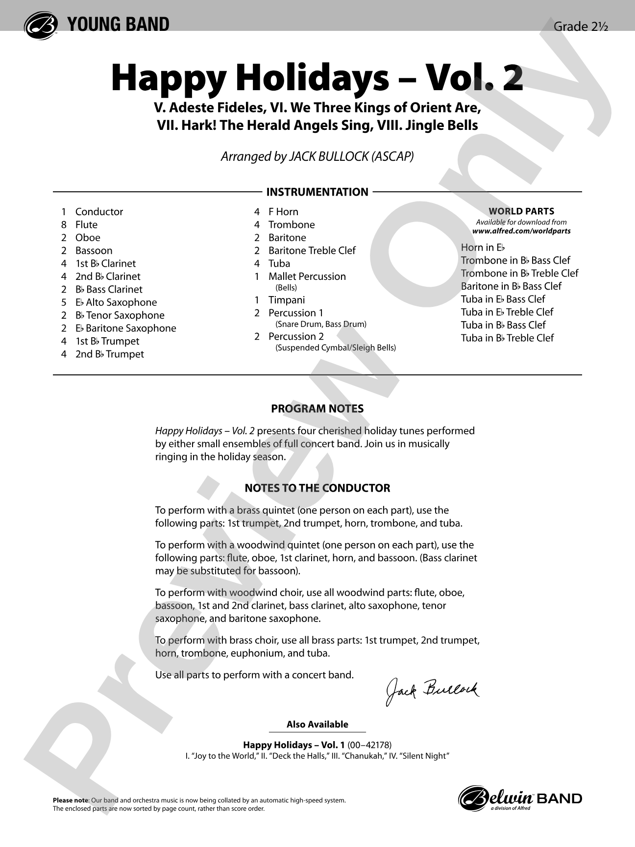 Happy Holidays---Vol. 2: Concert Band Conductor Score & Parts