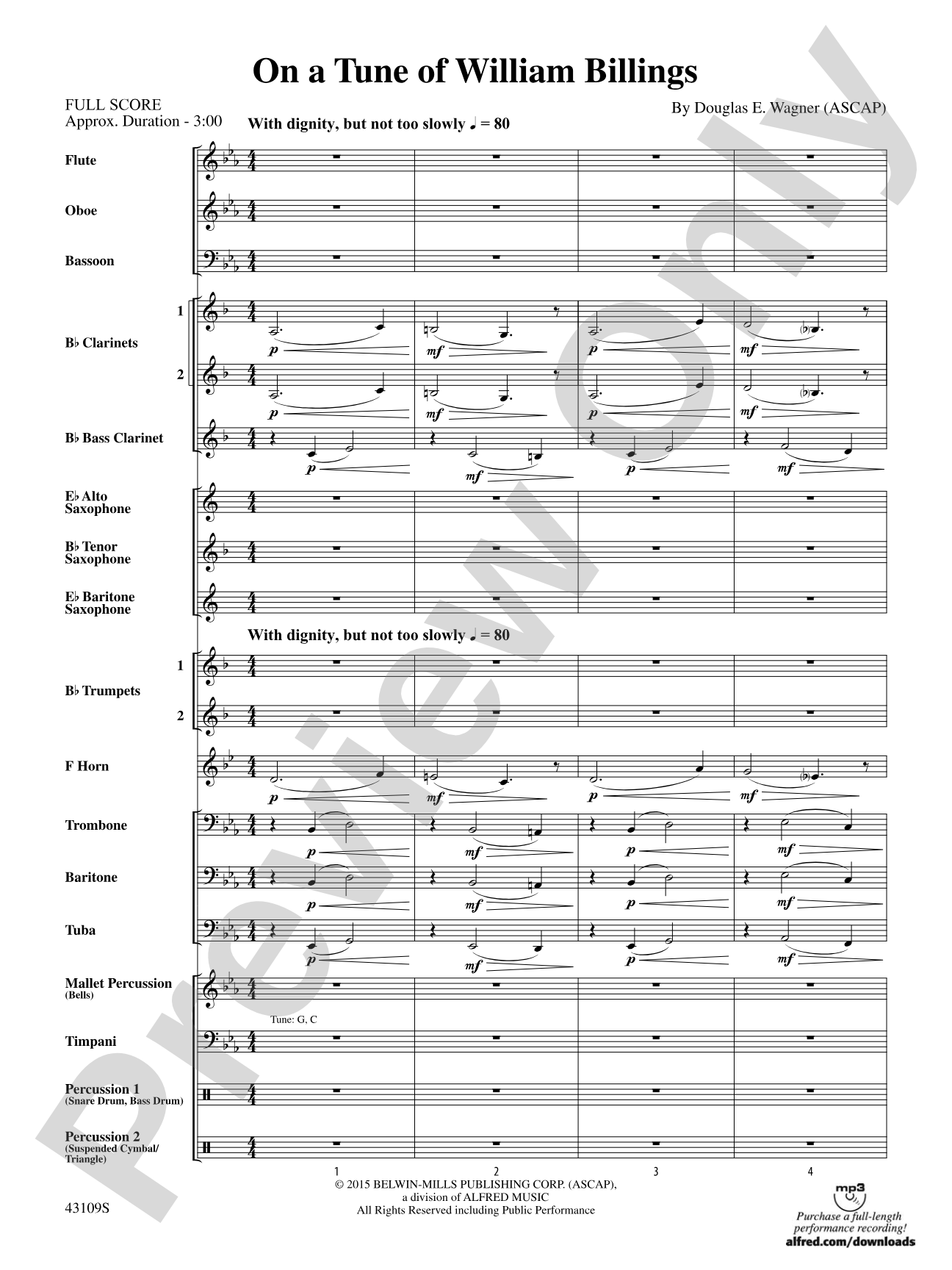 On a Tune of William Billings: Concert Band Conductor Score & Parts