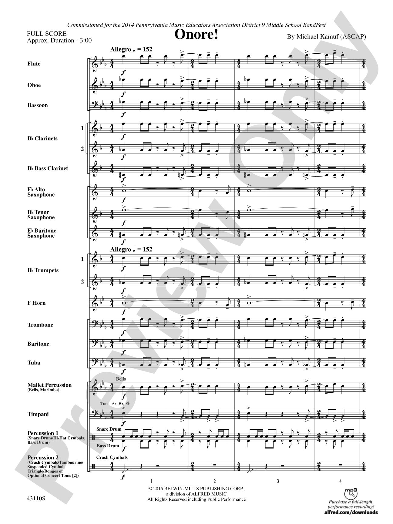 Onore!: Concert Band Conductor Score & Parts