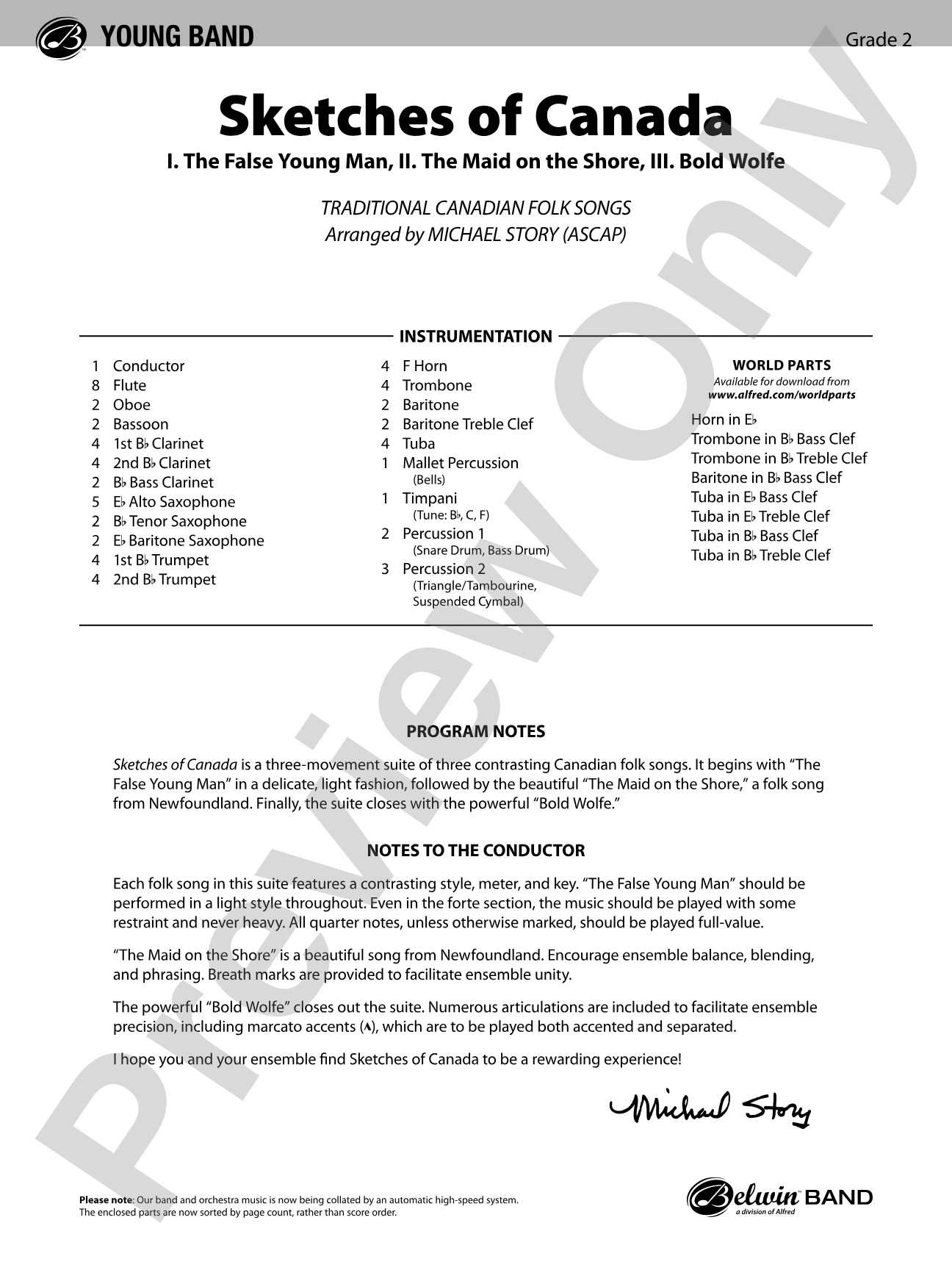 Sketches of Canada: Concert Band Conductor Score & Parts