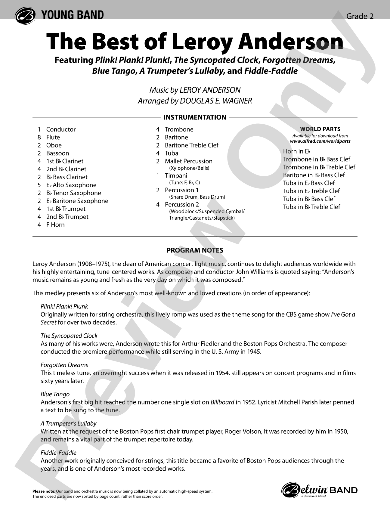 The Best of Leroy Anderson: Concert Band Conductor Score & Parts