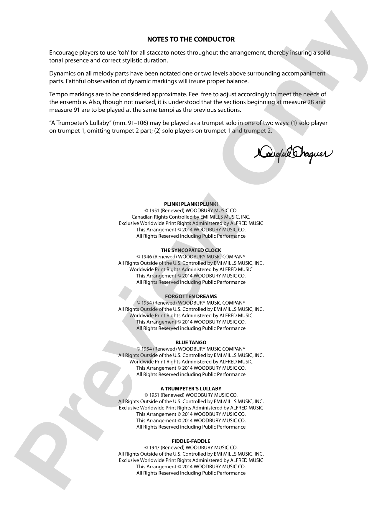 The Best of Leroy Anderson: Concert Band Conductor Score & Parts