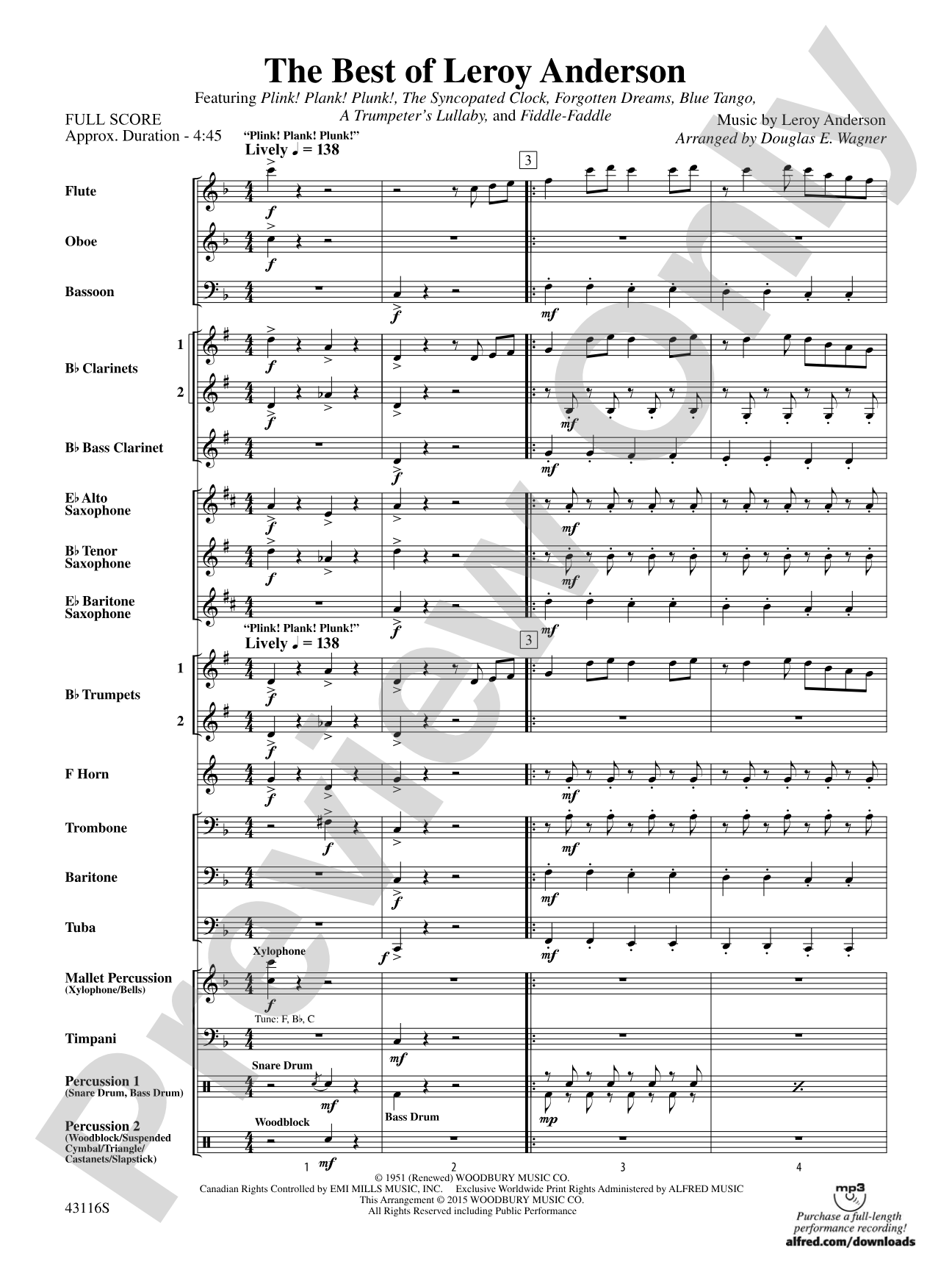 The Best of Leroy Anderson: Concert Band Conductor Score & Parts