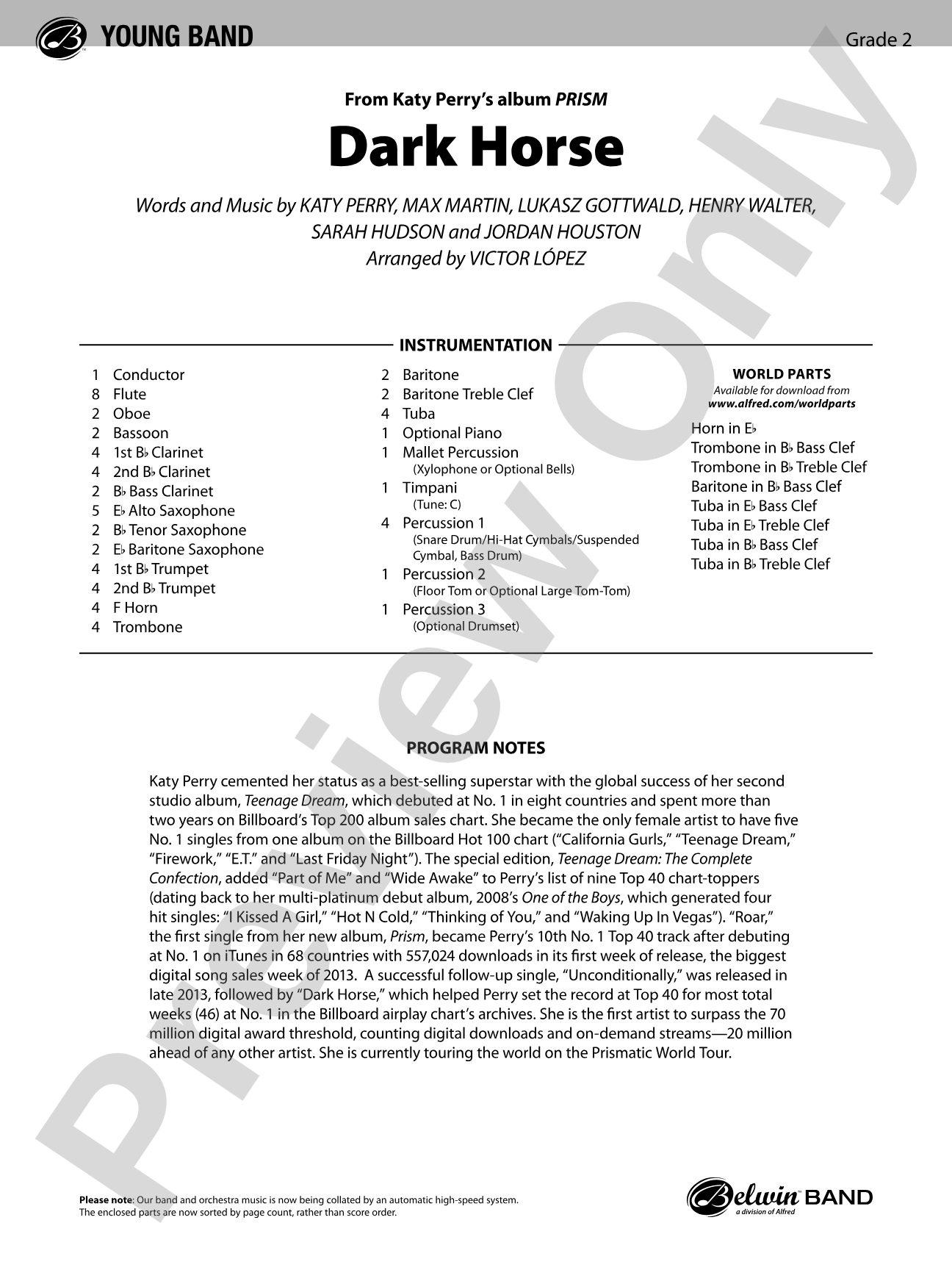 Dark Horse: Concert Band Conductor Score & Parts