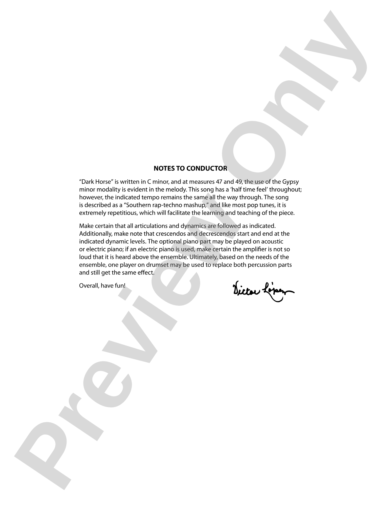 Dark Horse: Concert Band Conductor Score & Parts