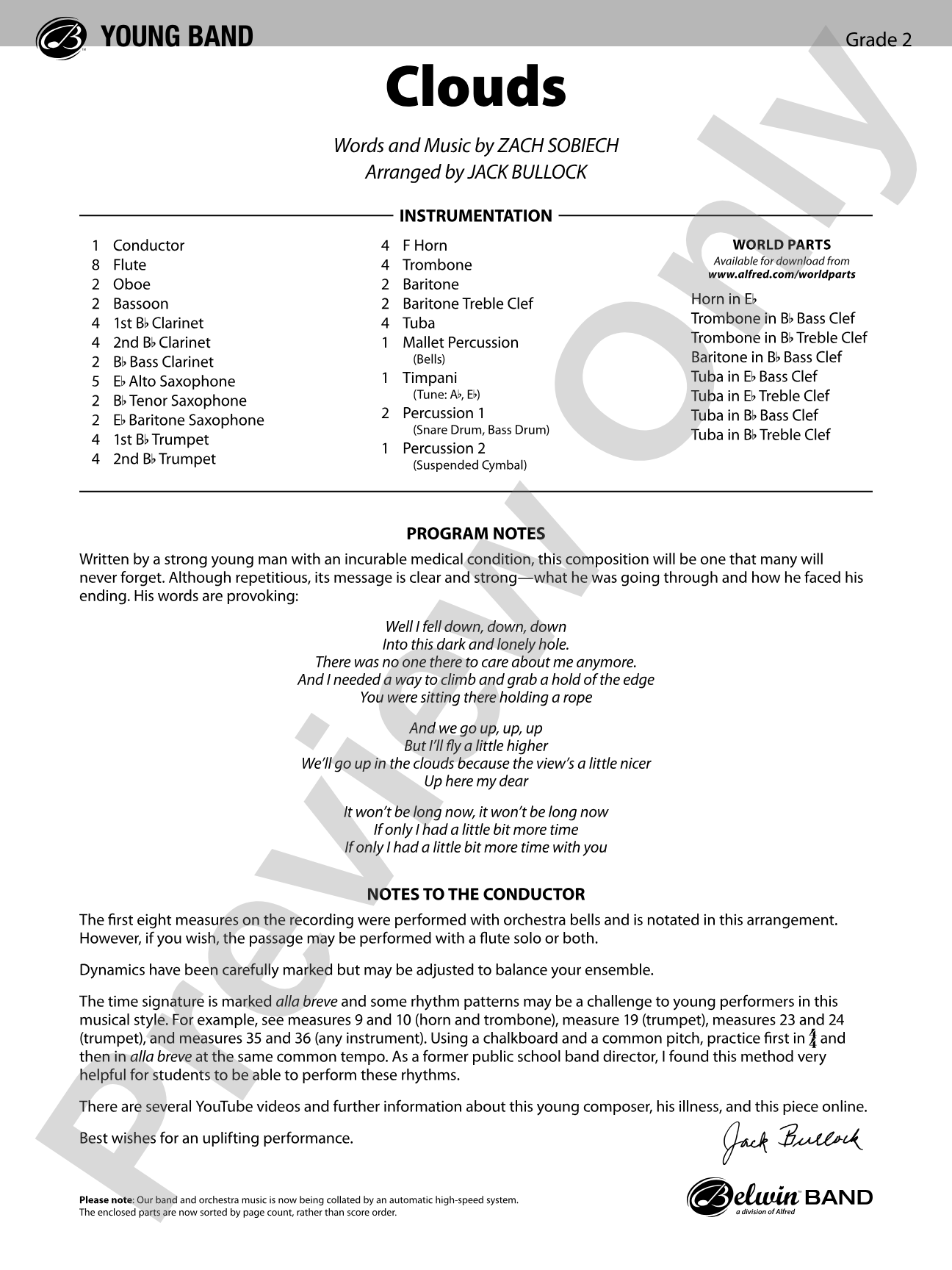 Clouds: Concert Band Conductor Score & Parts