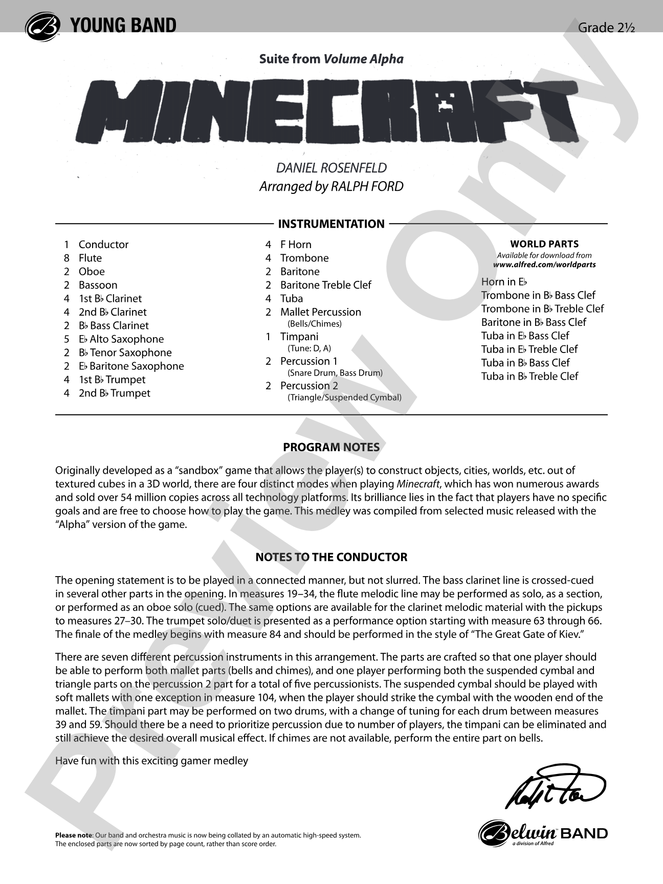 Minecraft: Concert Band Conductor Score & Parts