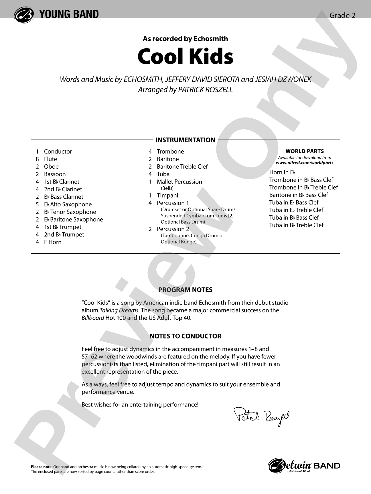Cool Kids: Concert Band Conductor Score & Parts