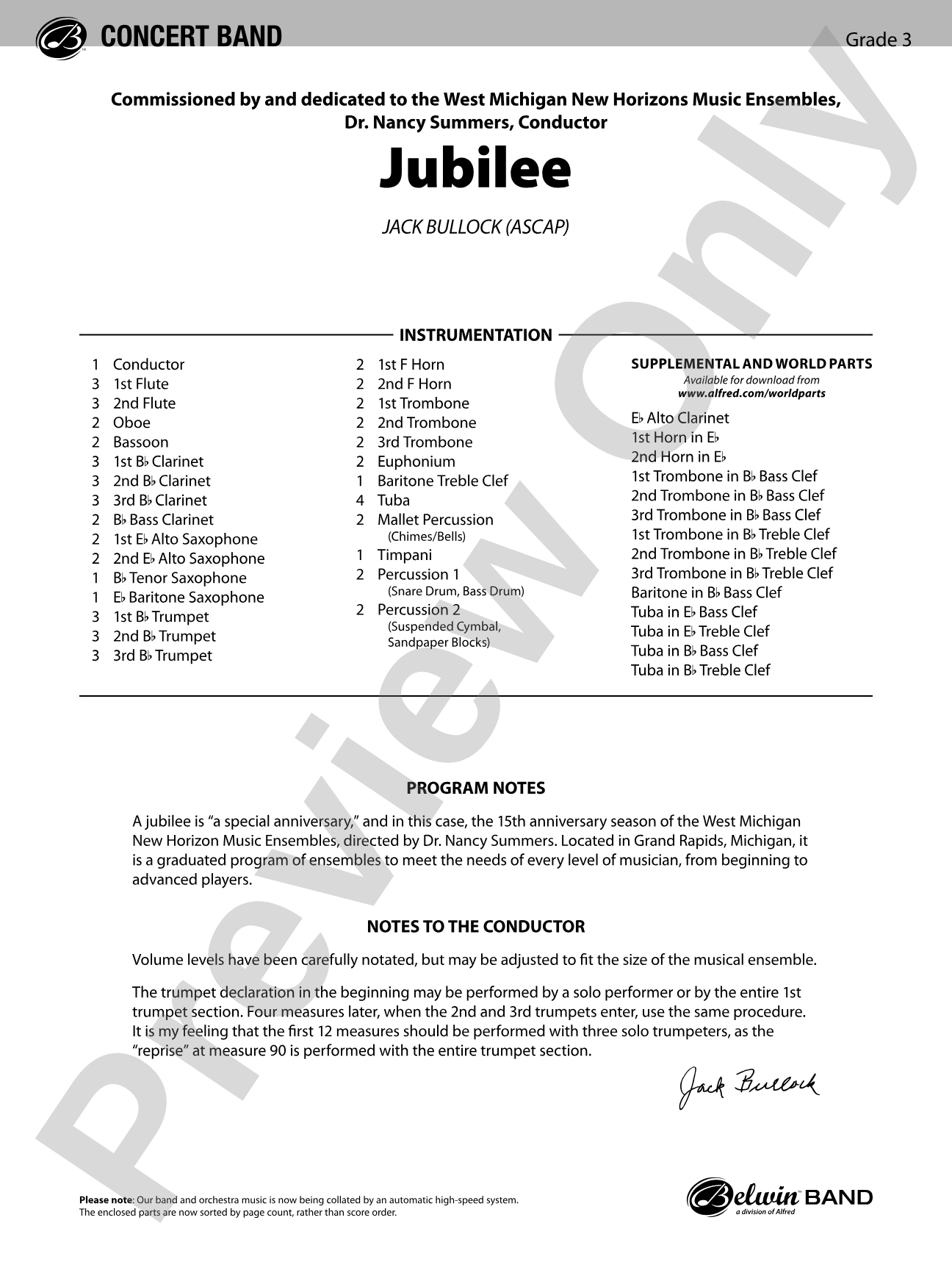 Jubilee: Concert Band Conductor Score & Parts