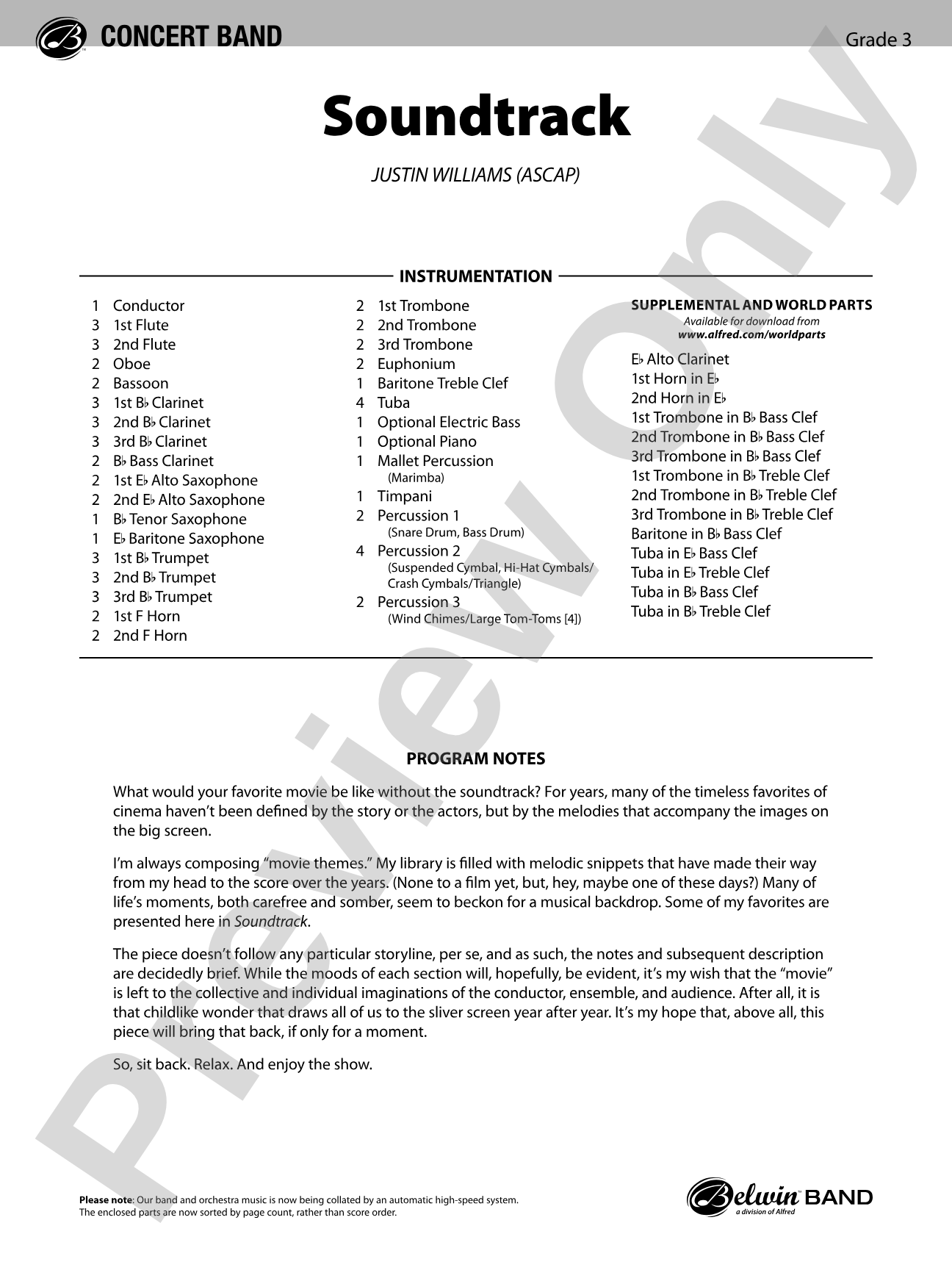 Soundtrack: Concert Band Conductor Score & Parts