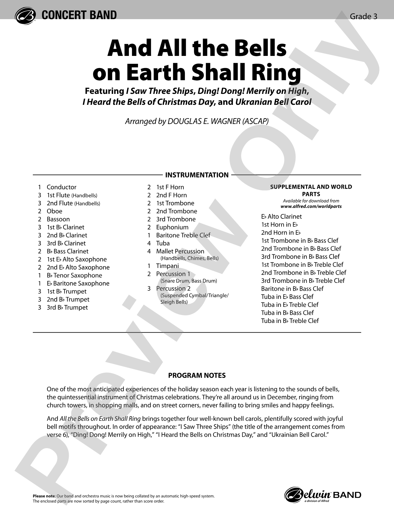 And All the Bells on Earth Shall Ring: Concert Band Conductor Score & Parts