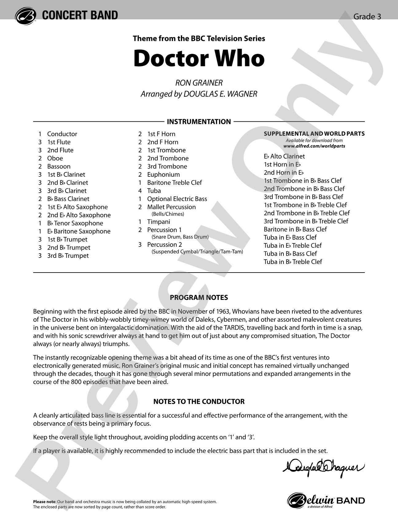Doctor Who: Concert Band Conductor Score & Parts
