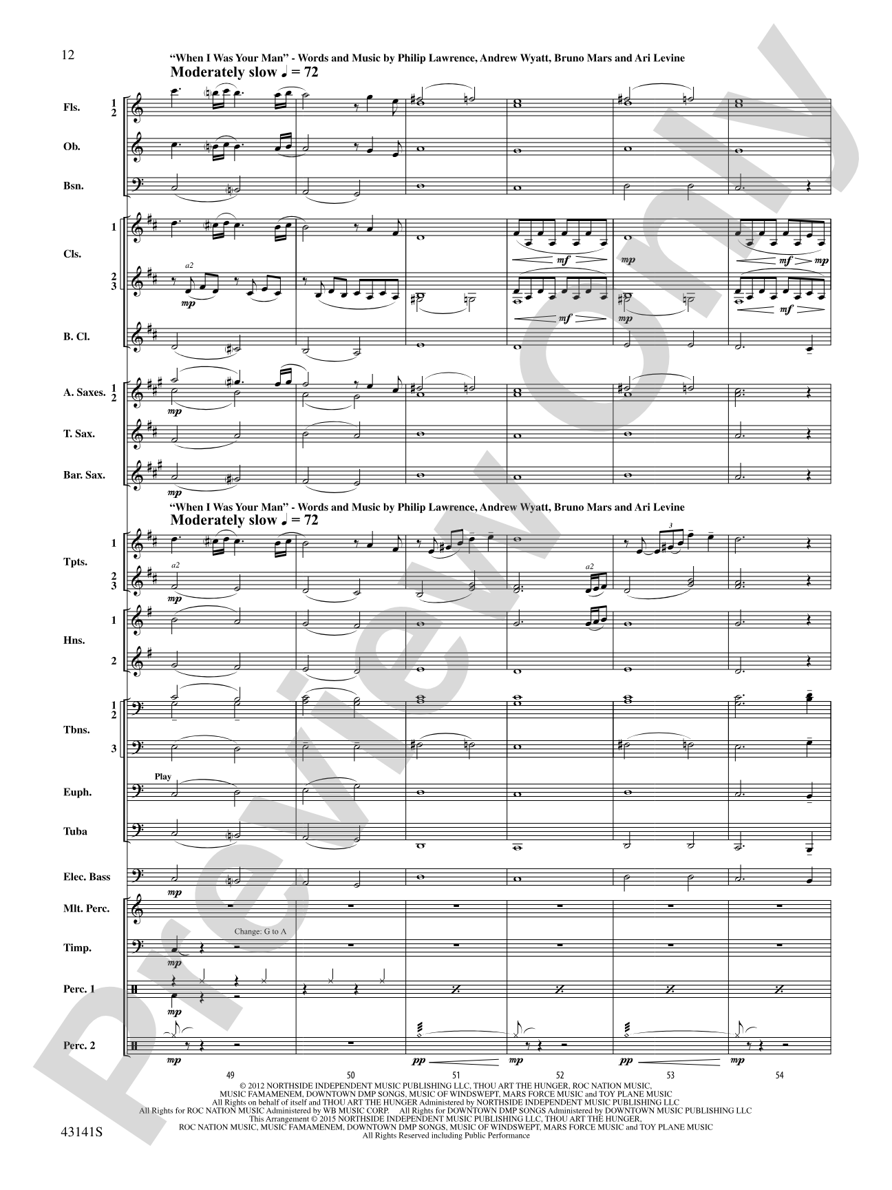 Bruno Mars Greatest Hits: Concert Band Conductor Score & Parts