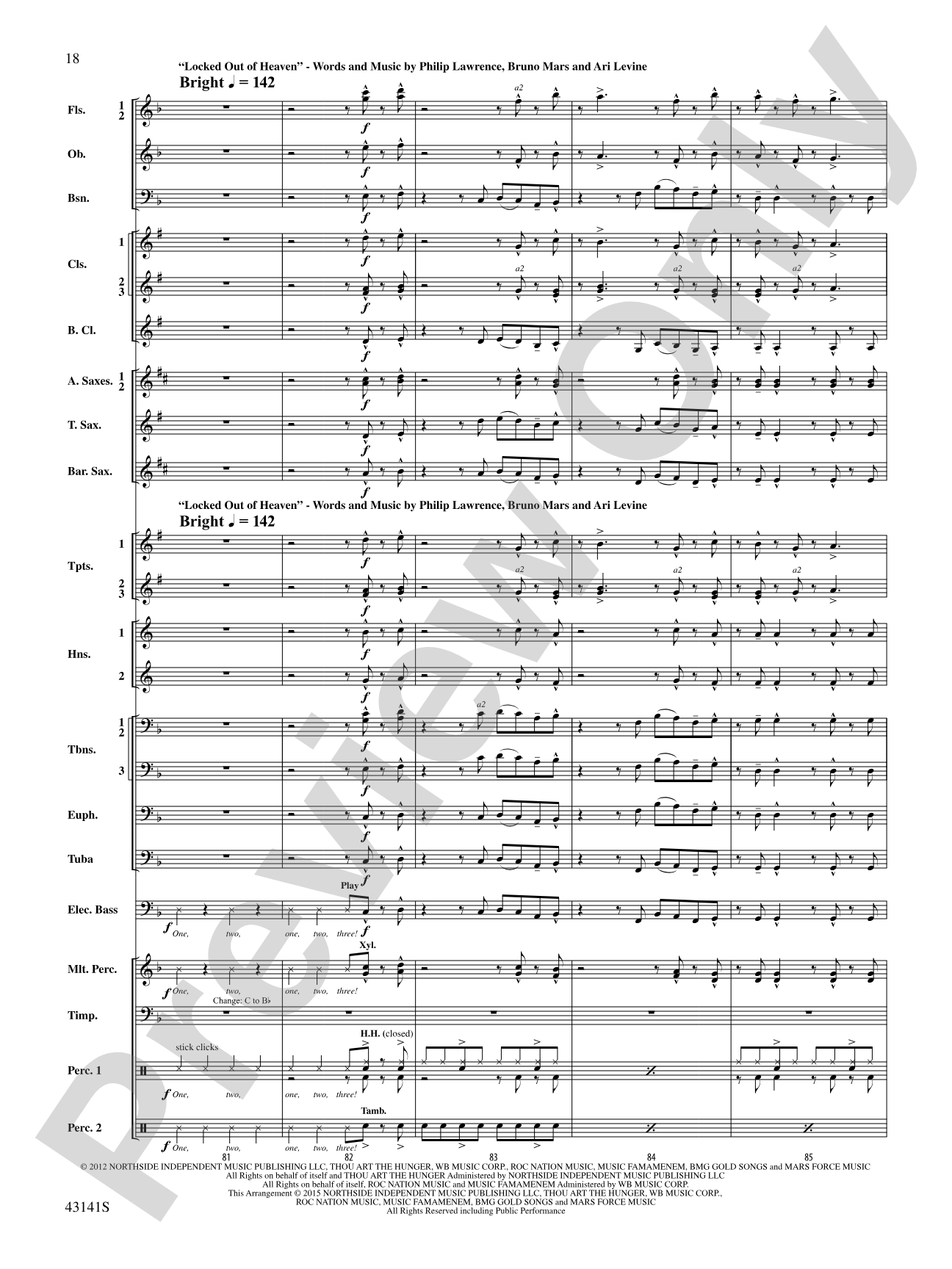 Bruno Mars Greatest Hits: Concert Band Conductor Score & Parts