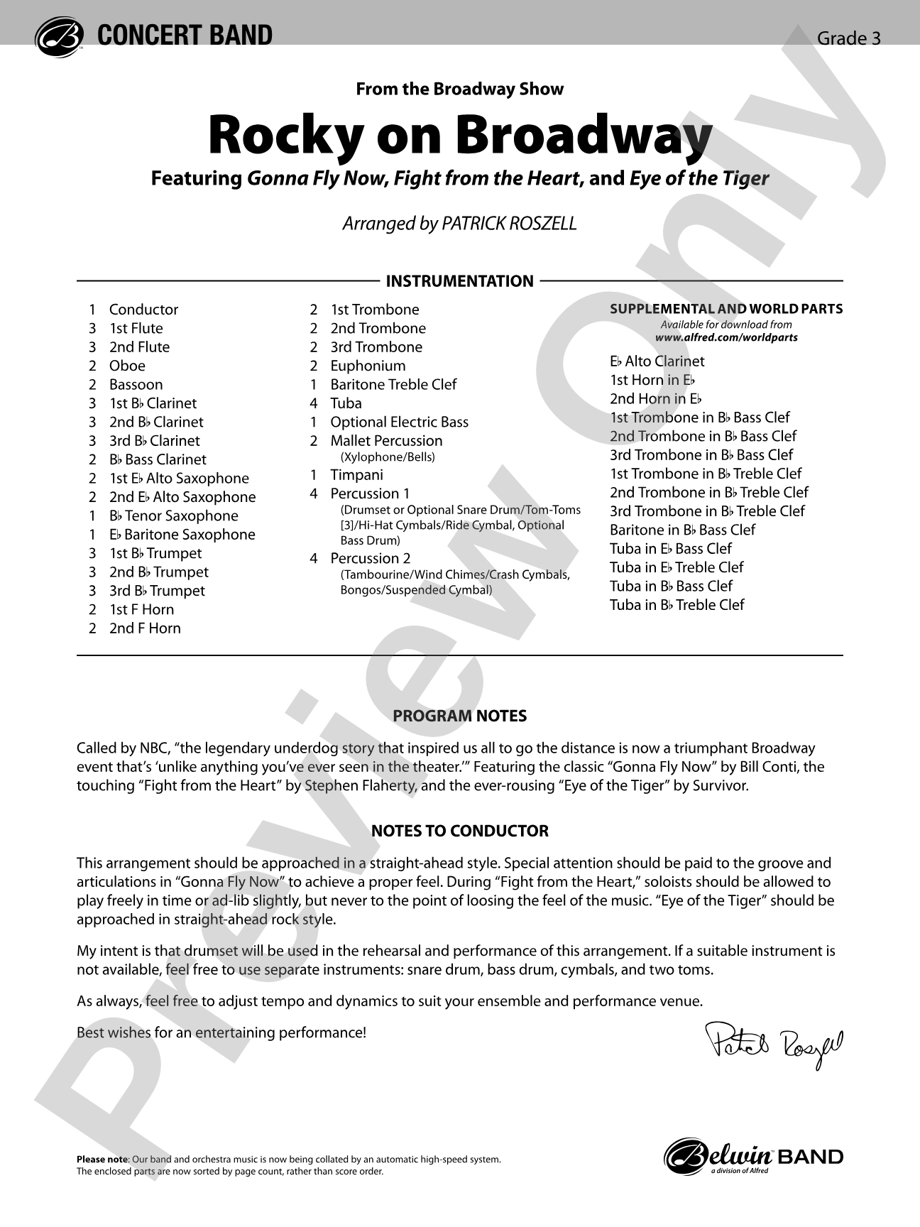 Rocky on Broadway: Concert Band Conductor Score & Parts