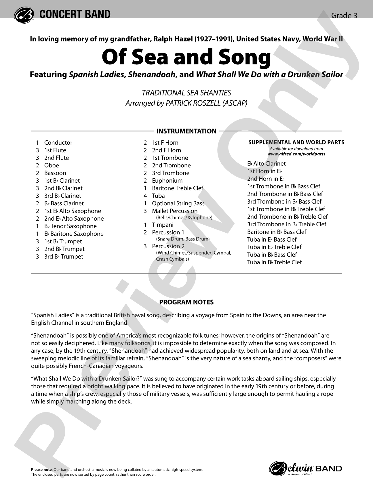 Of Sea and Song: Score